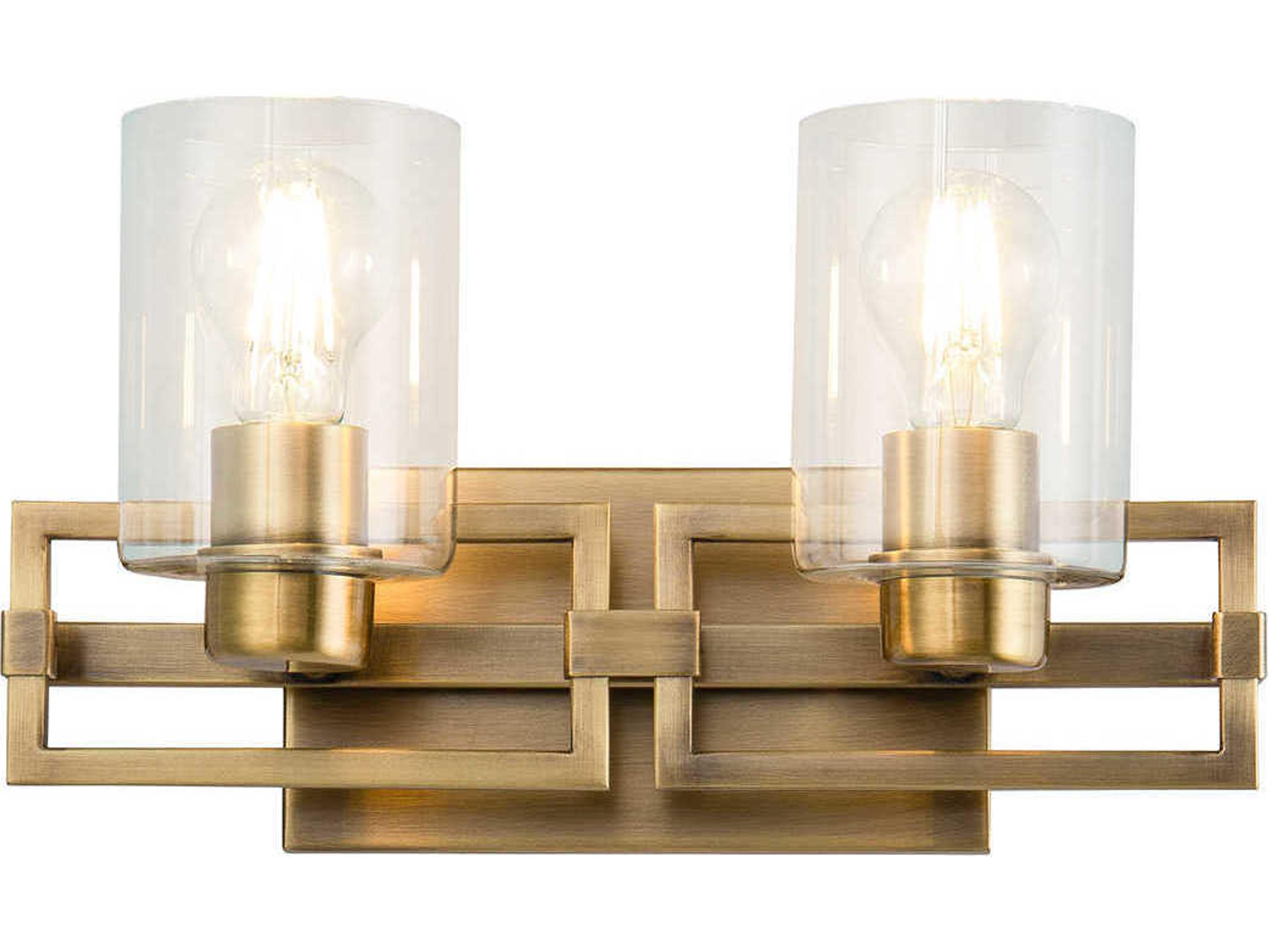 Lucas McKearn Estes 2-Light Antique Brass Glass Vanity Light