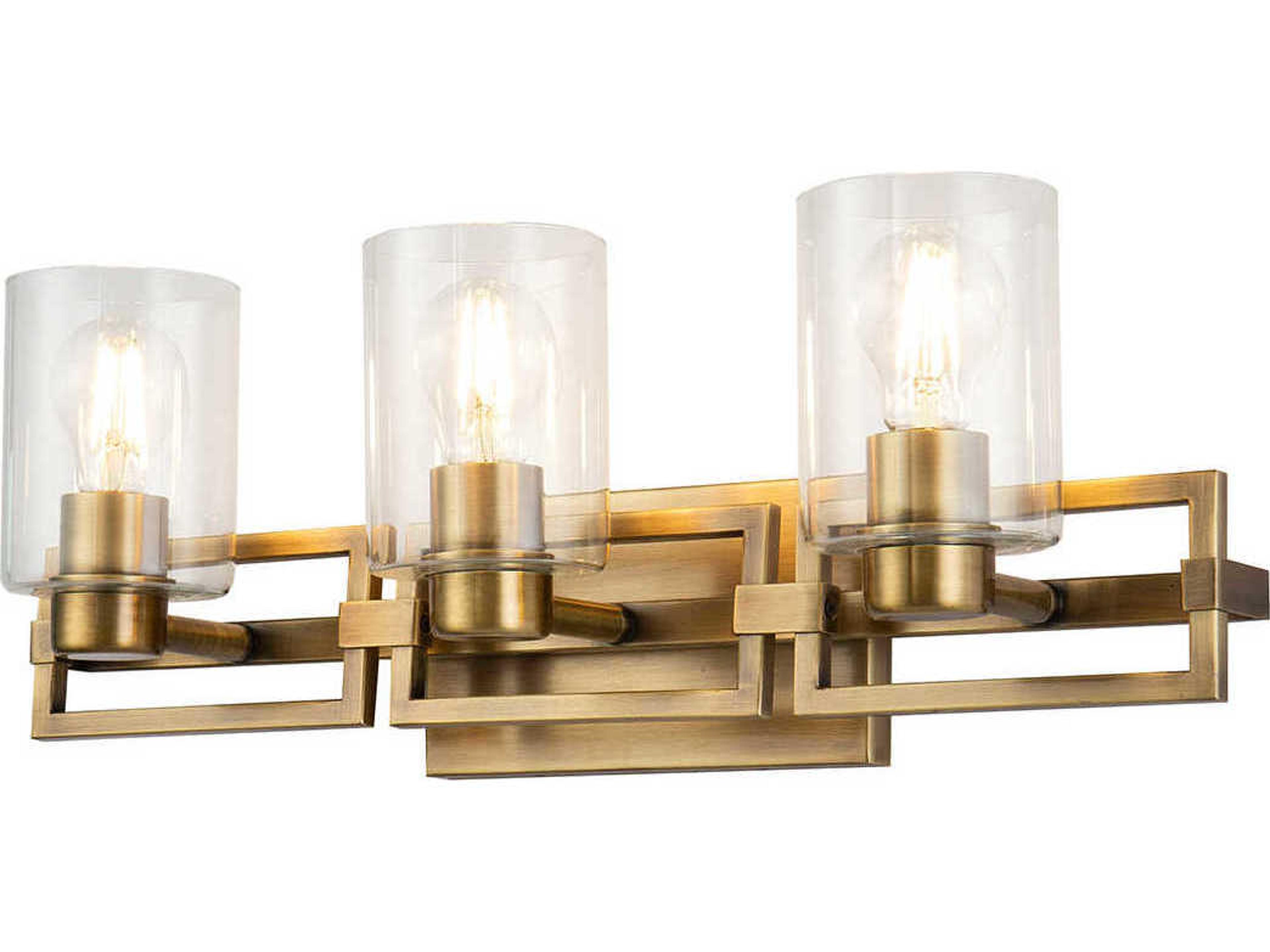 Estes 3-Light Antique Brass Glass Vanity Light