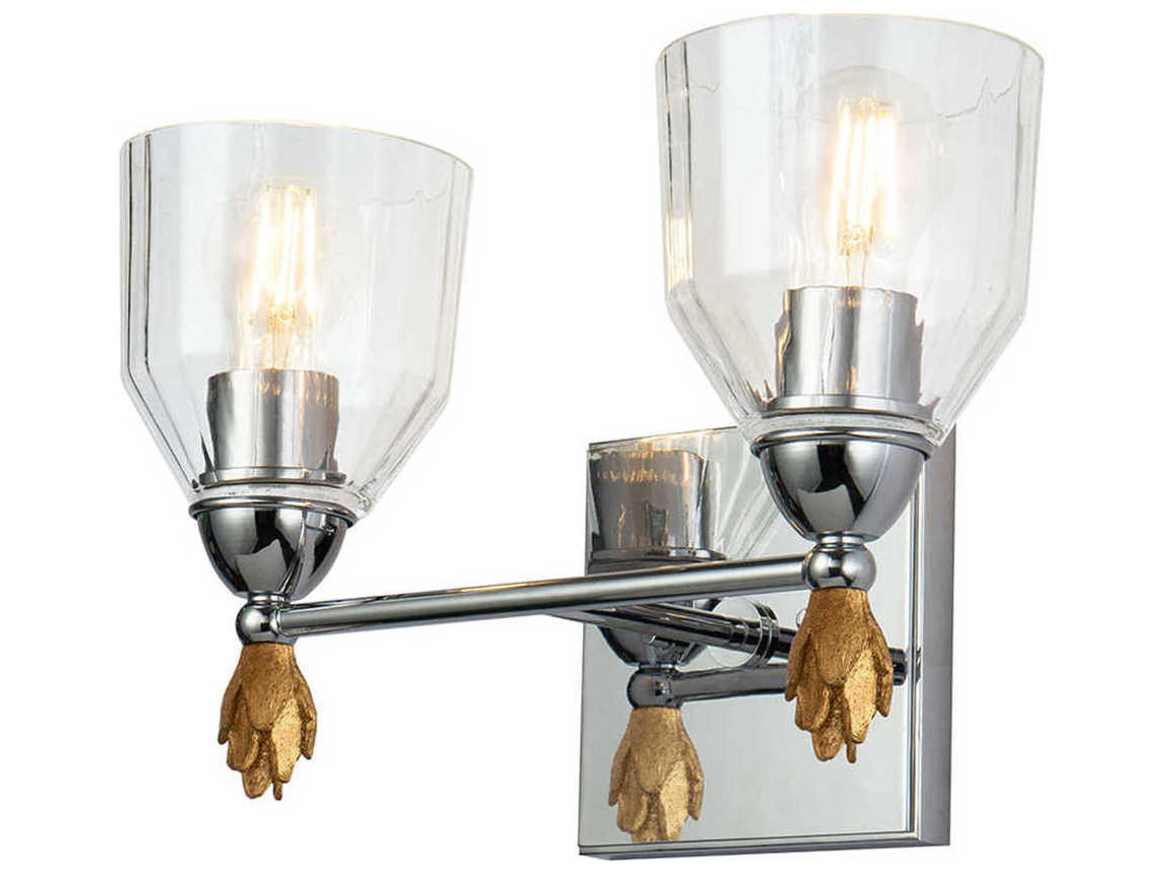 Felice 2-Light Polished Chrome Gold Glass Vanity Light