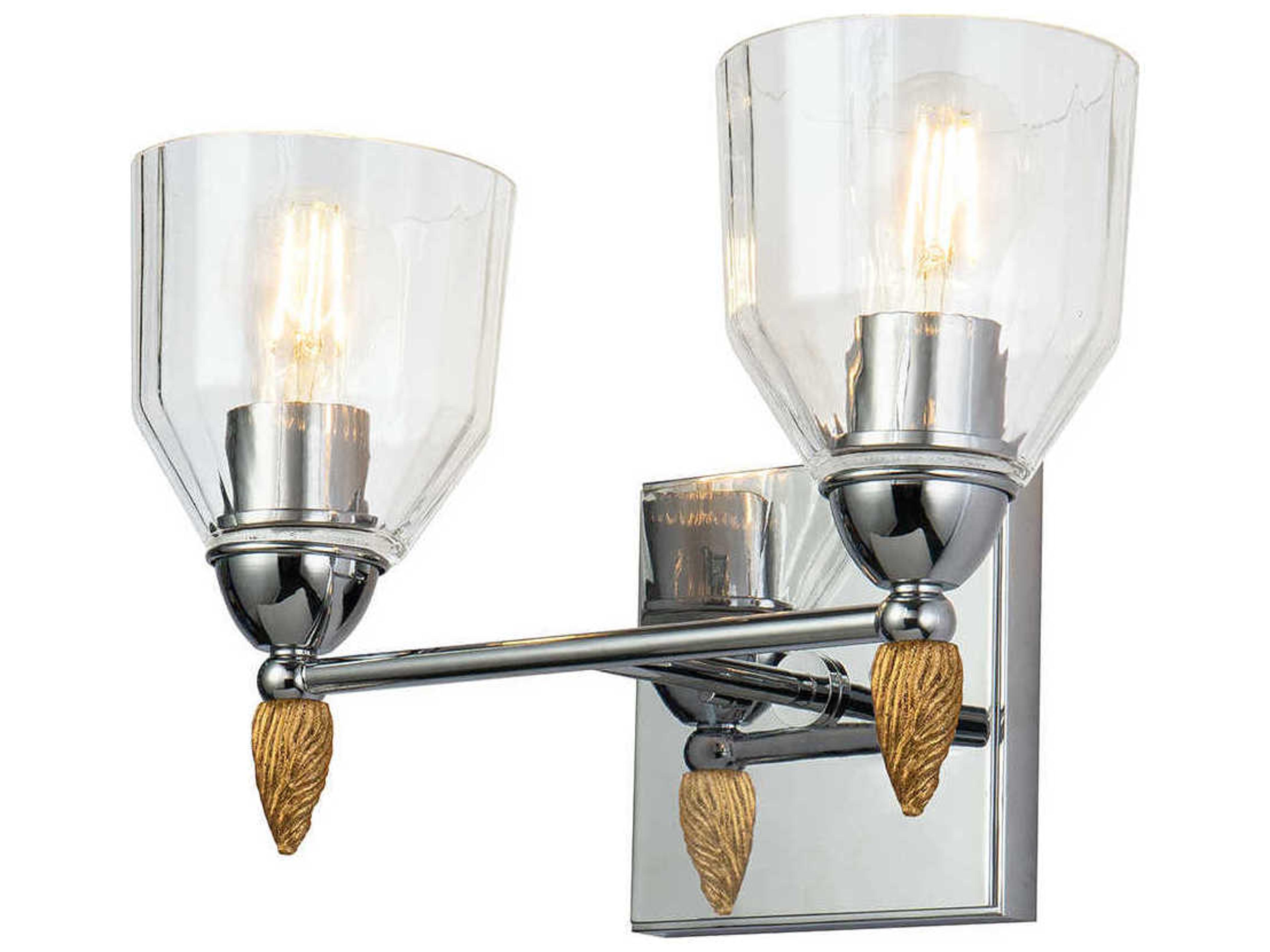 Felice 2-Light Polished Chrome Gold Glass Vanity Light