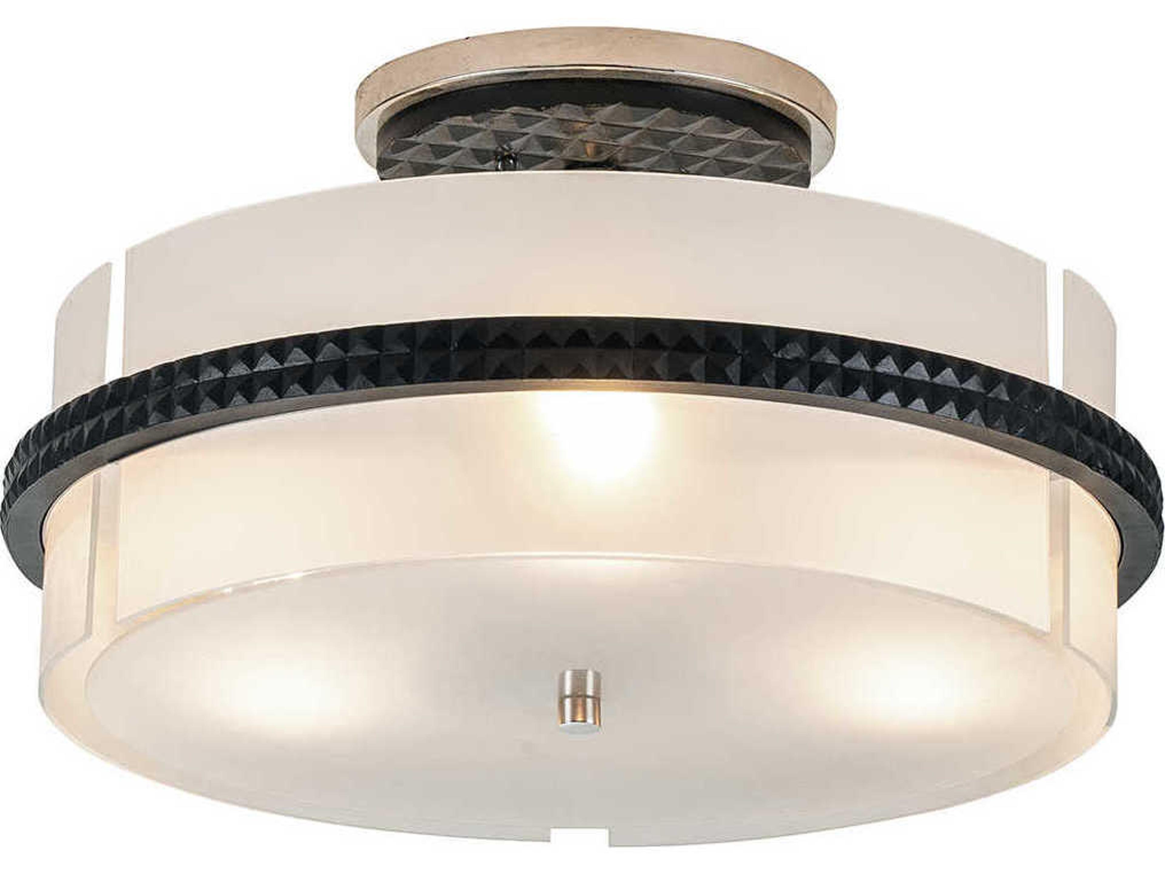 Mazant 3-Light Matte Black Polished Chrome Glass Drum Round Semi Flush Mount