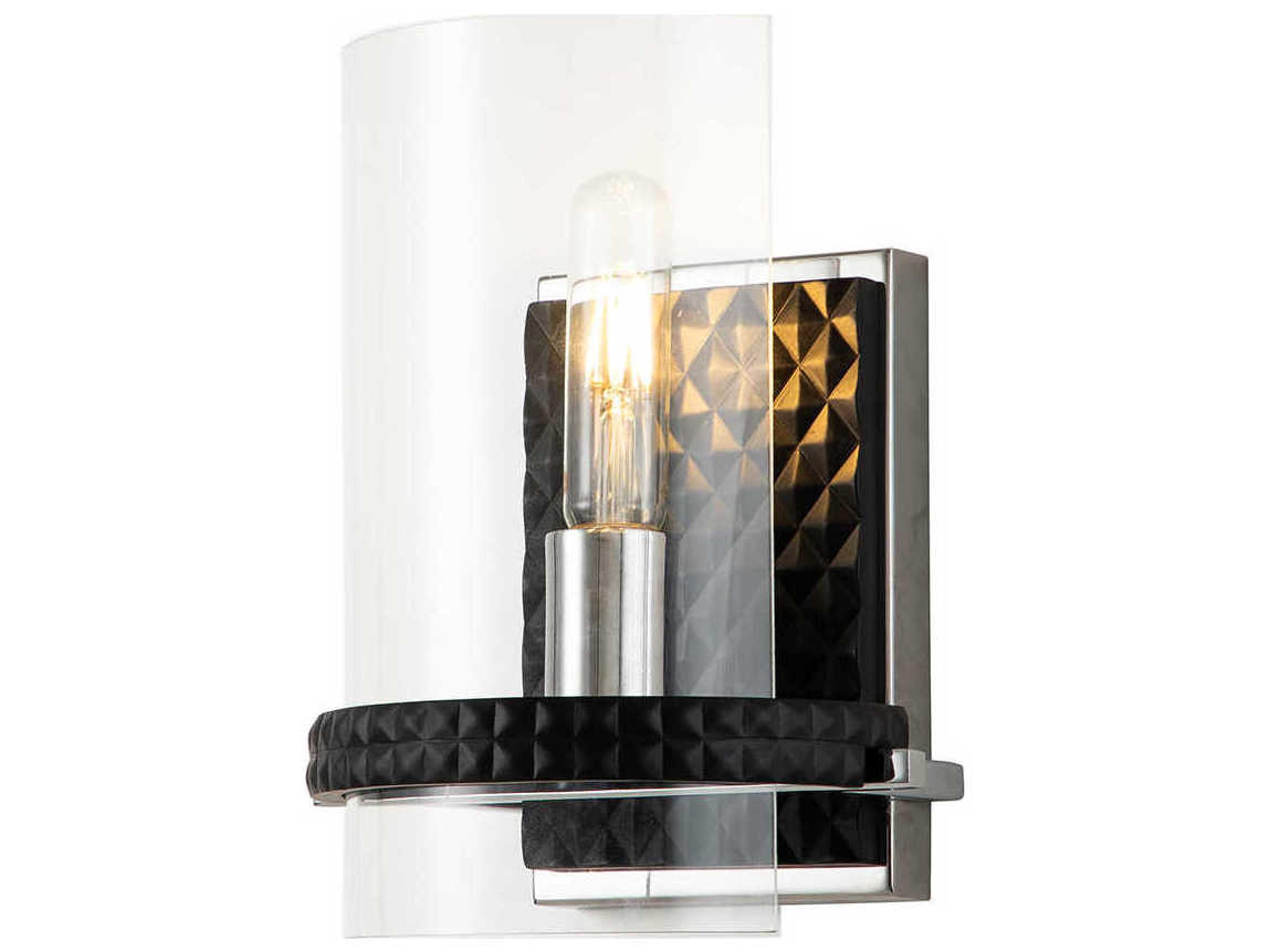Mazant 1-Light Matte Black Polished Chrome Glass Wall Sconce