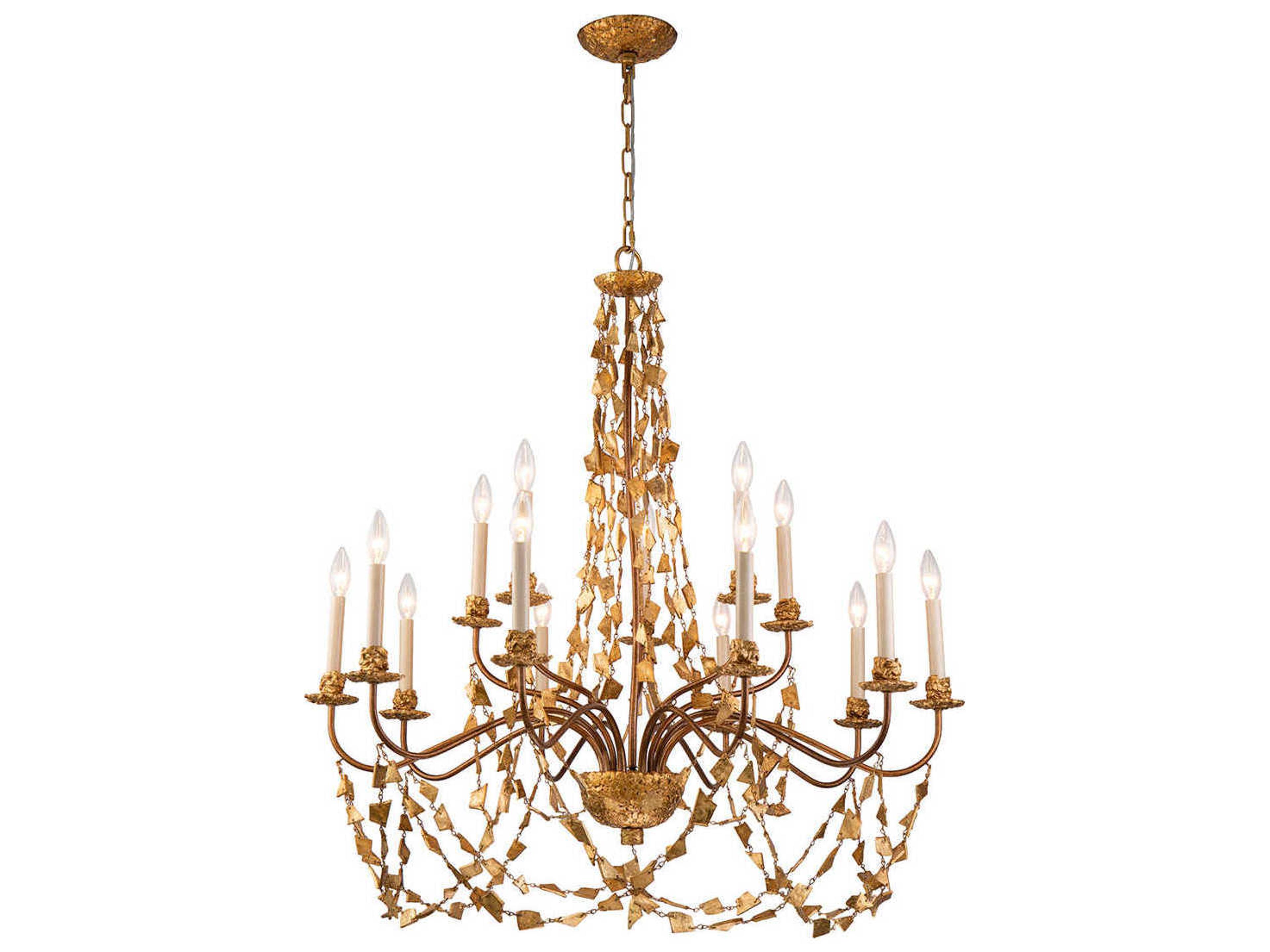 Mosaic 15-Light Chandelier in Antiqued Gold Leaf