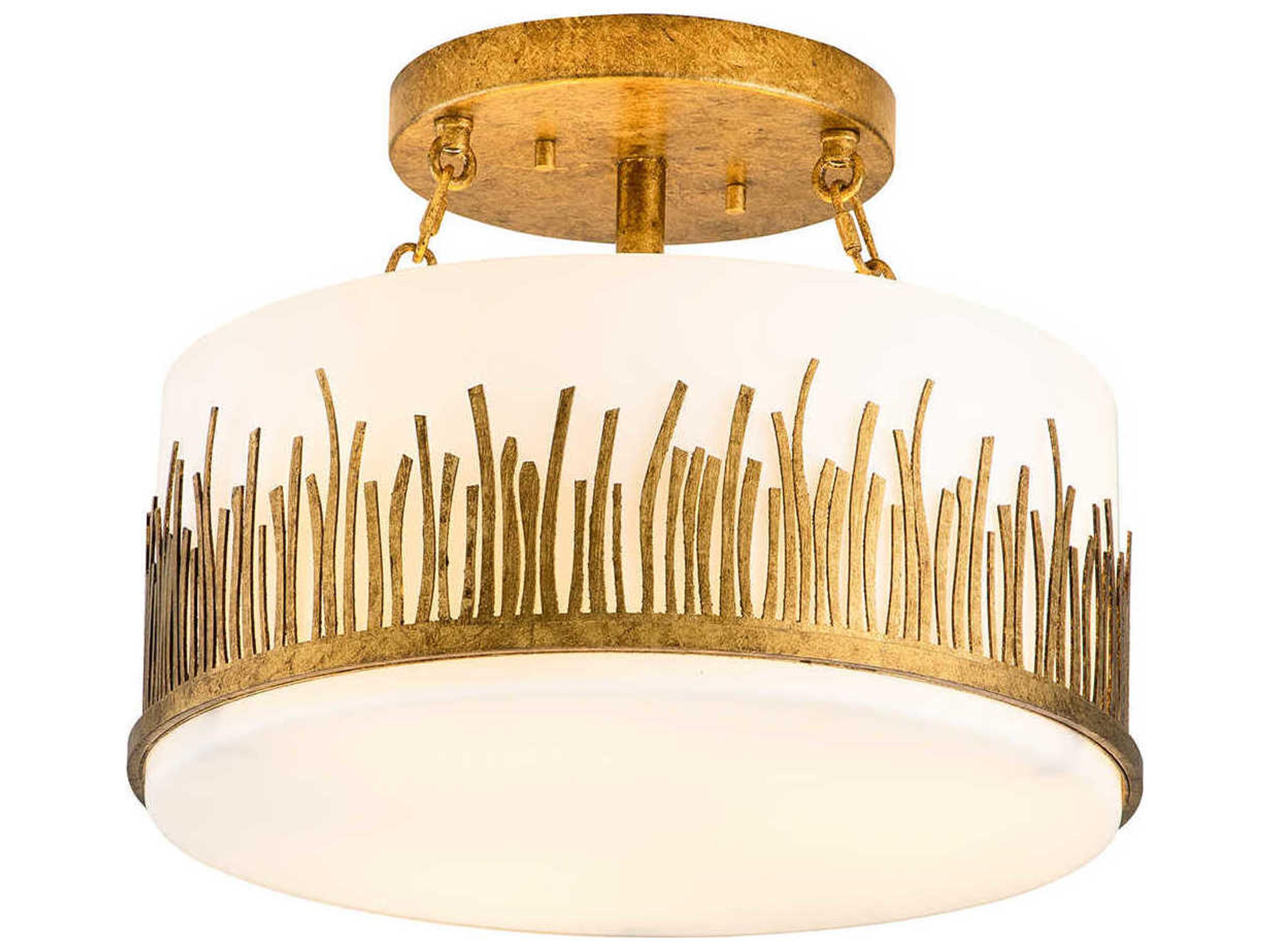 Sawgrass 3-Light Gold Glass Drum Round Semi Flush Mount