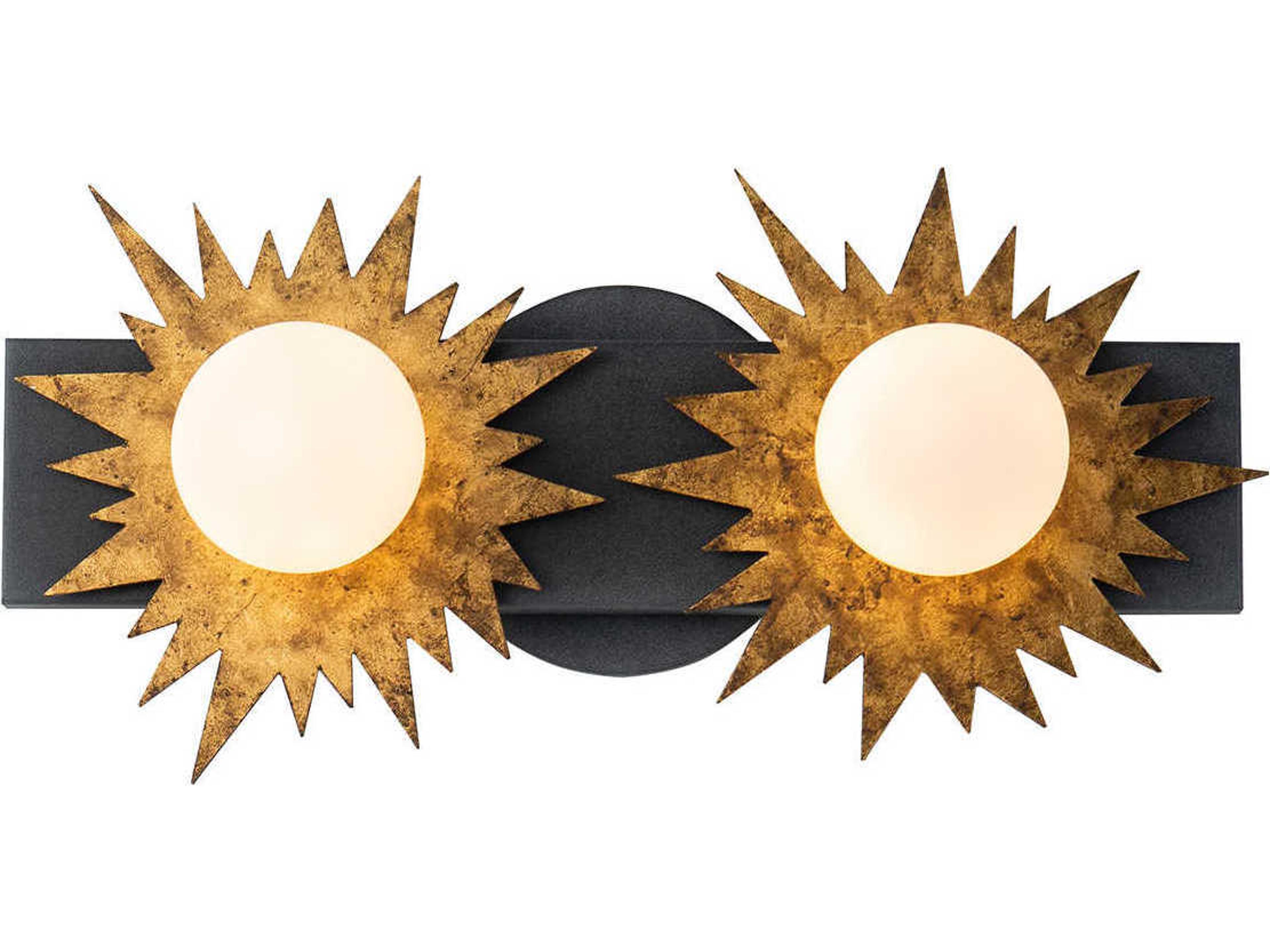 Soleil 2-Light Weathered Zinc Gold Black Glass LED Vanity Light