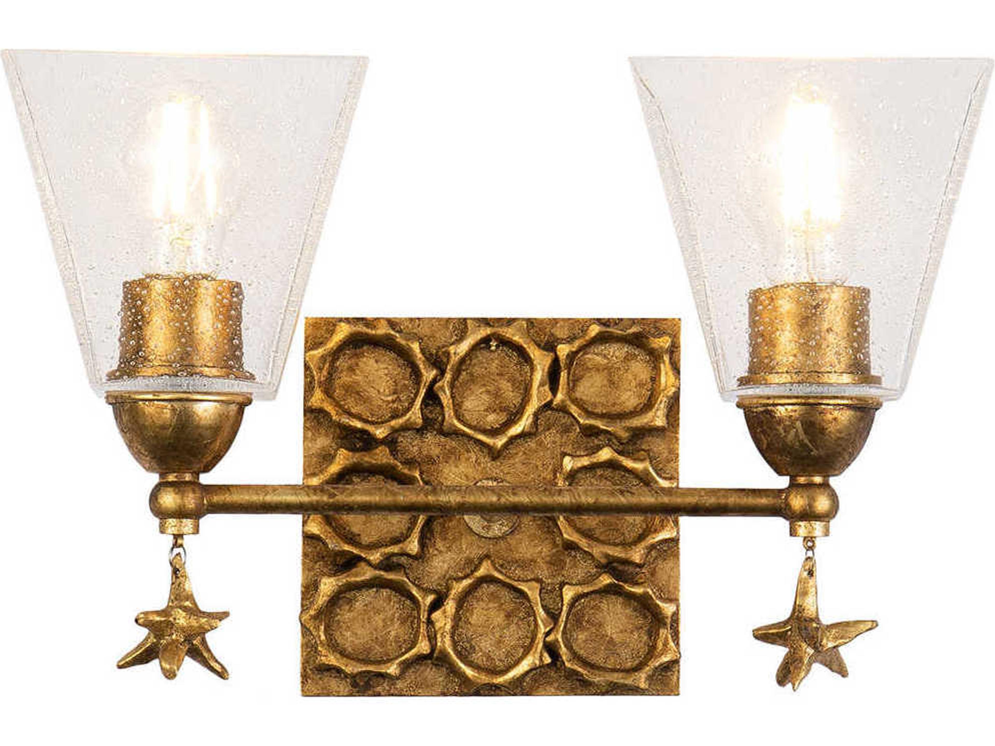 Star 2-Light Gold Leaf Glass Vanity Light
