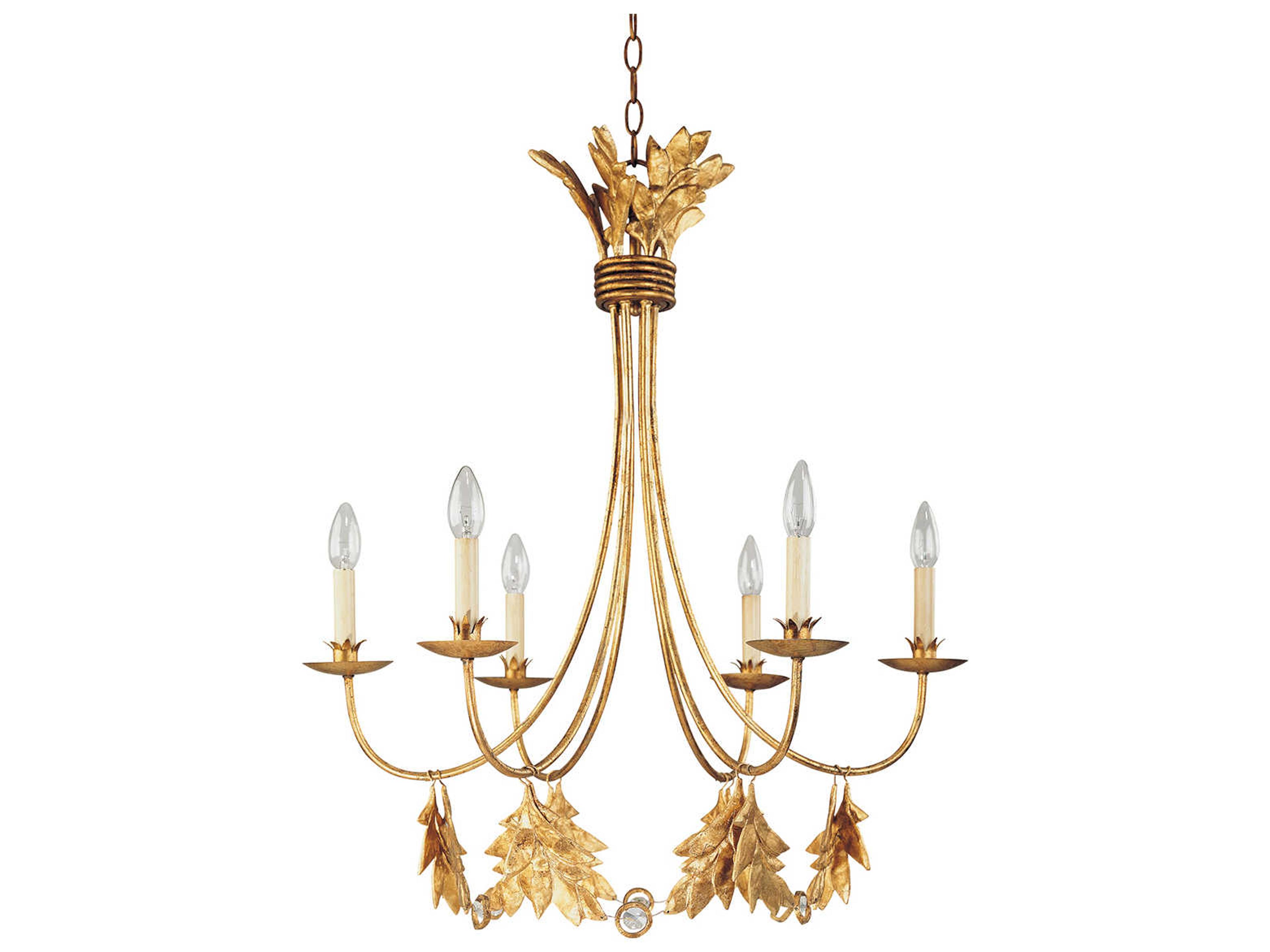 Sweet Olive 6-Light Distressed Gold Crystal Accent Clear Candelabra Chandelier