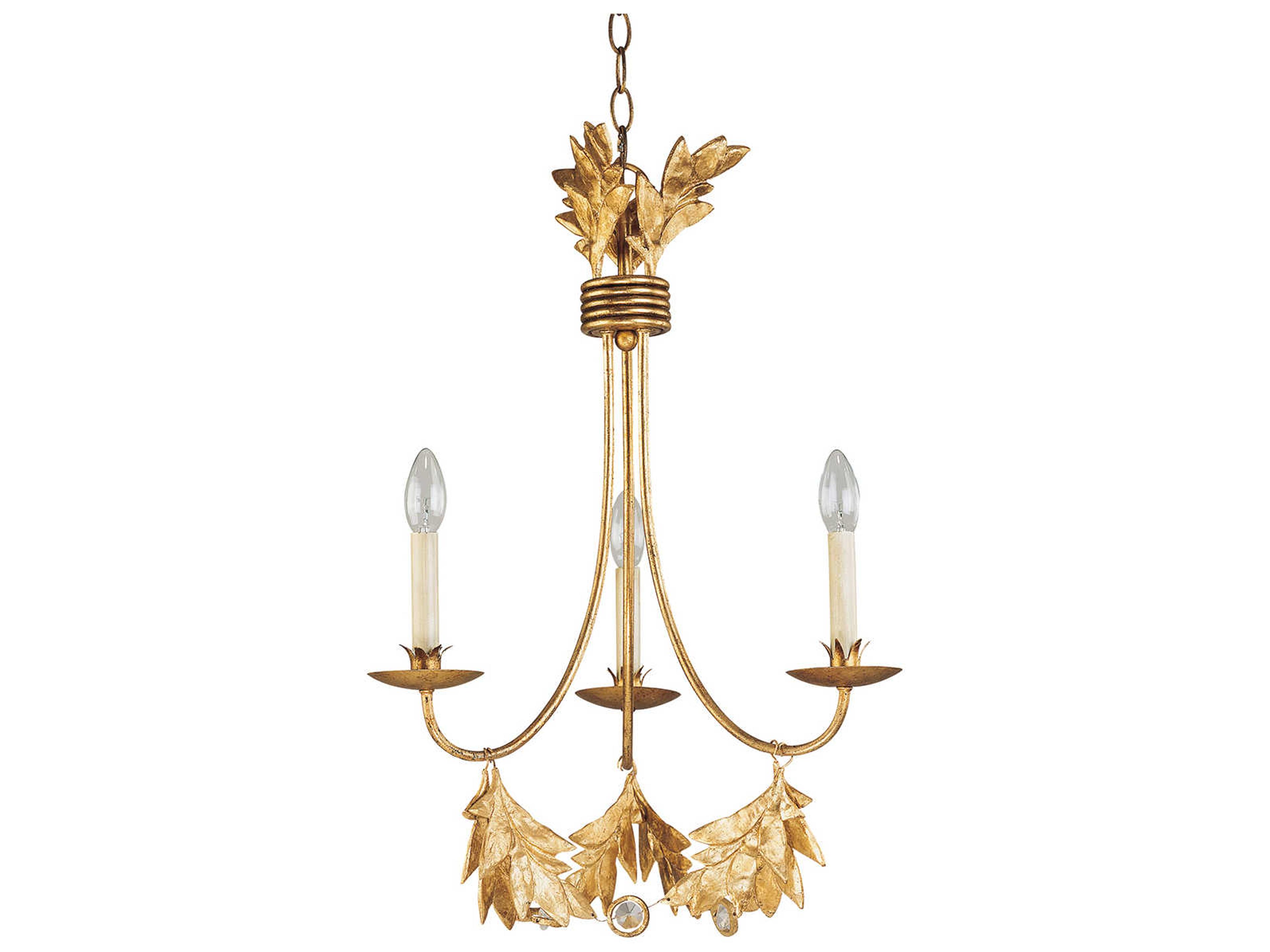 Sweet Olive 3-Light Distressed Gold Crystal Traditional Candelabra Chandelier