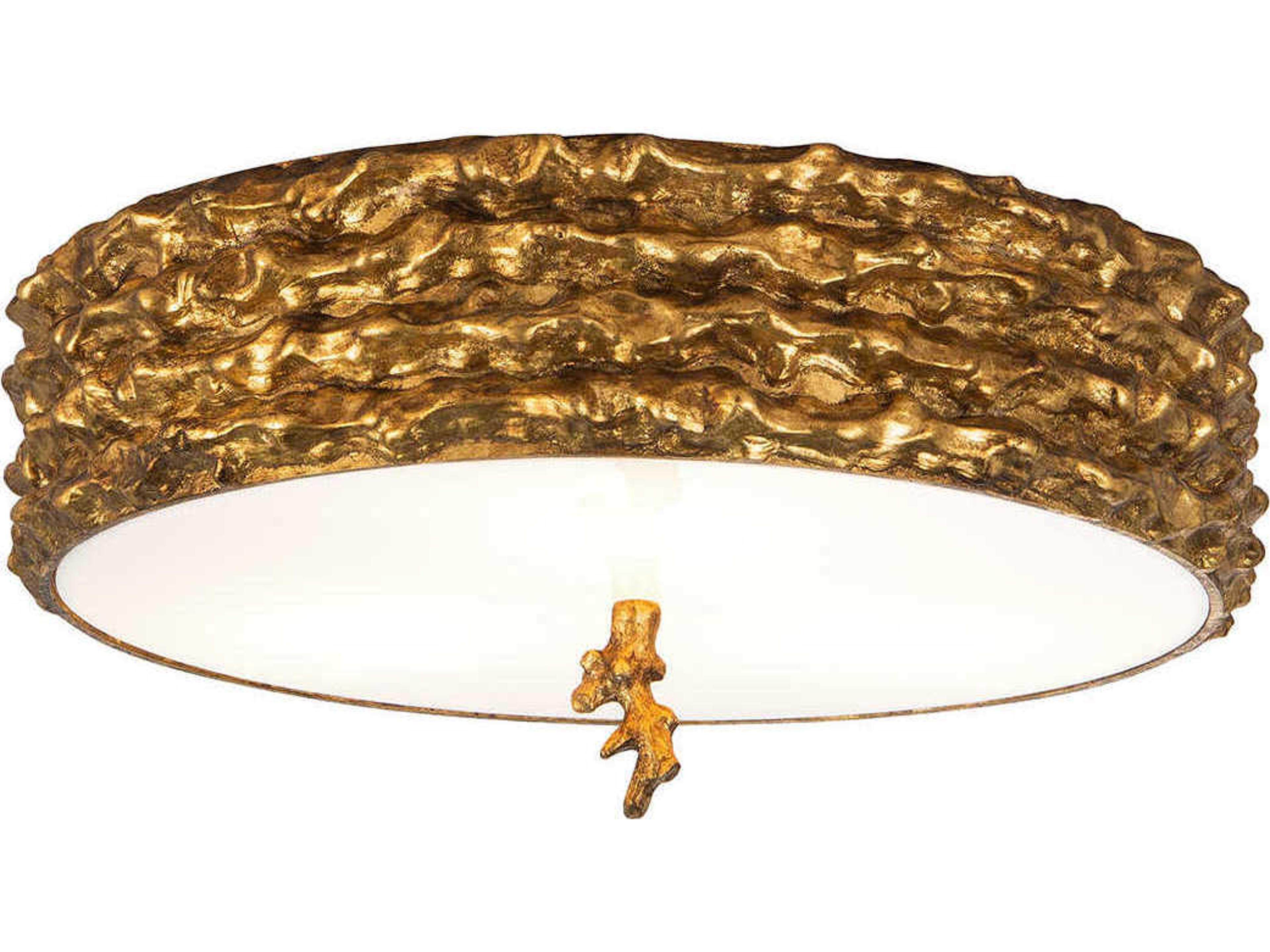Trellis 3-Light Gold Leaf Glass Round Flush Mount