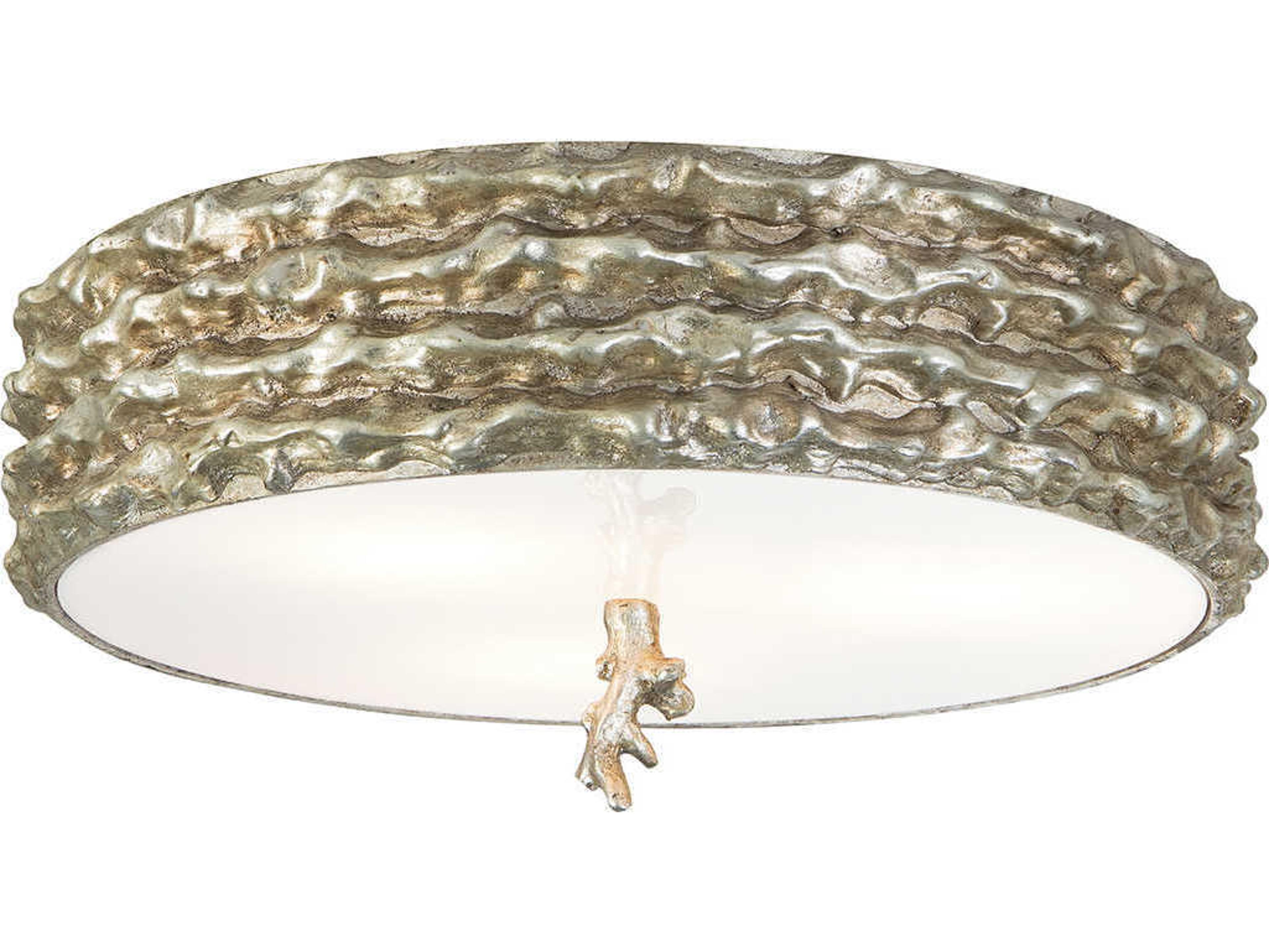 Trellis 3-Light Silver Leaf Glass Round Flush Mount