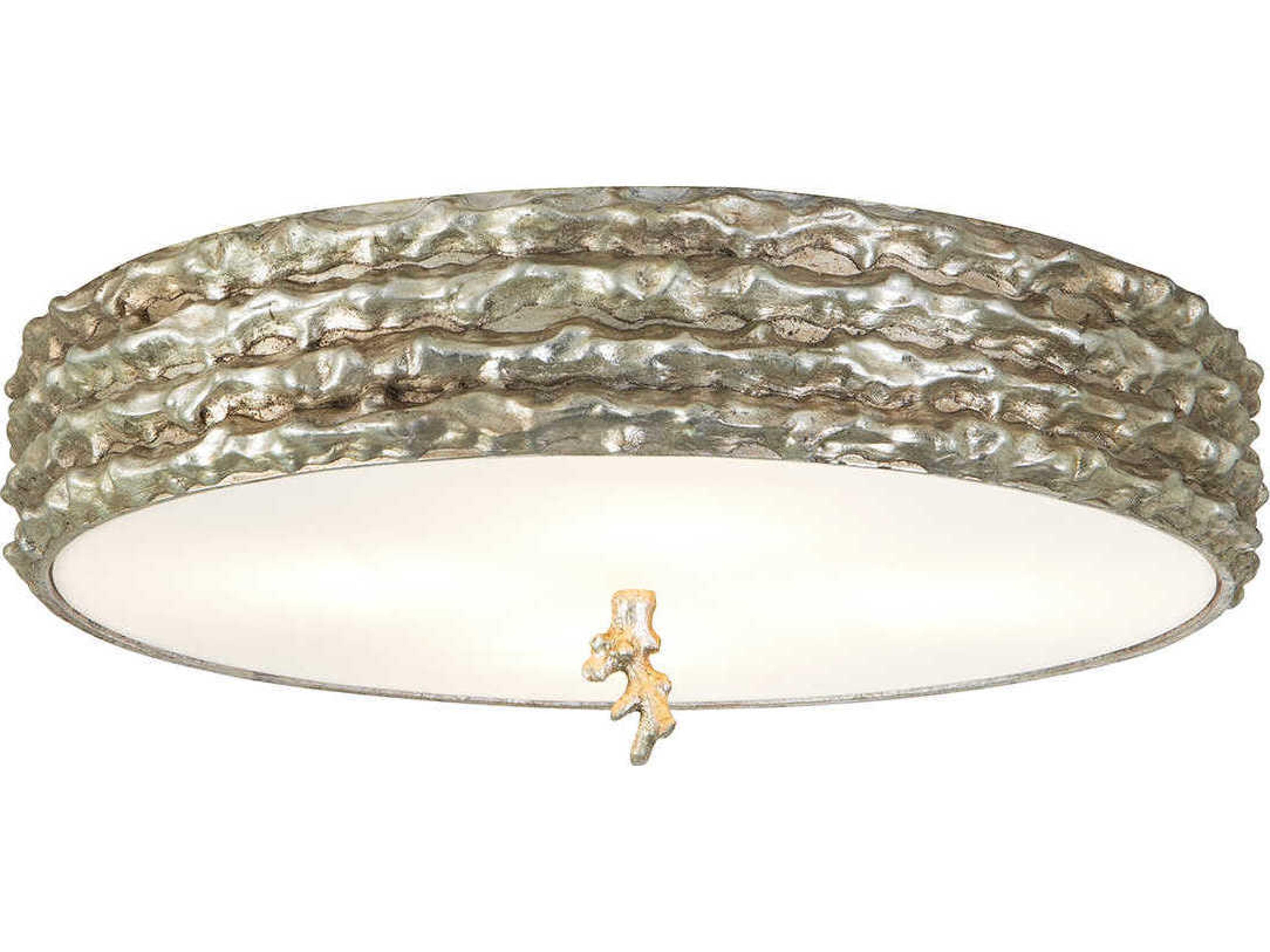 Trellis 4-Light Silver Leaf Glass Round Flush Mount