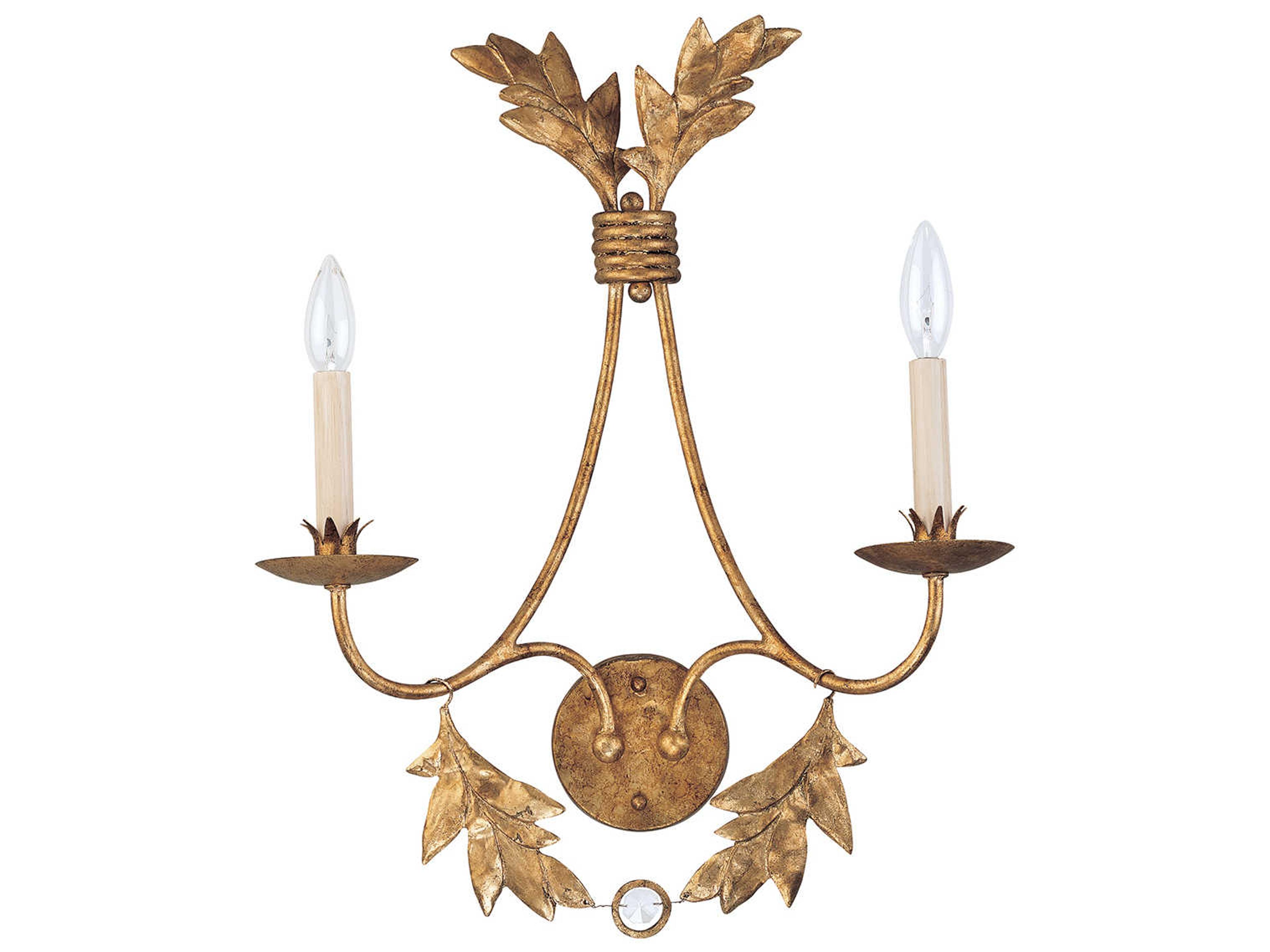 Sweet Olive 2-Light Distressed Gold Crystal Wall Sconce