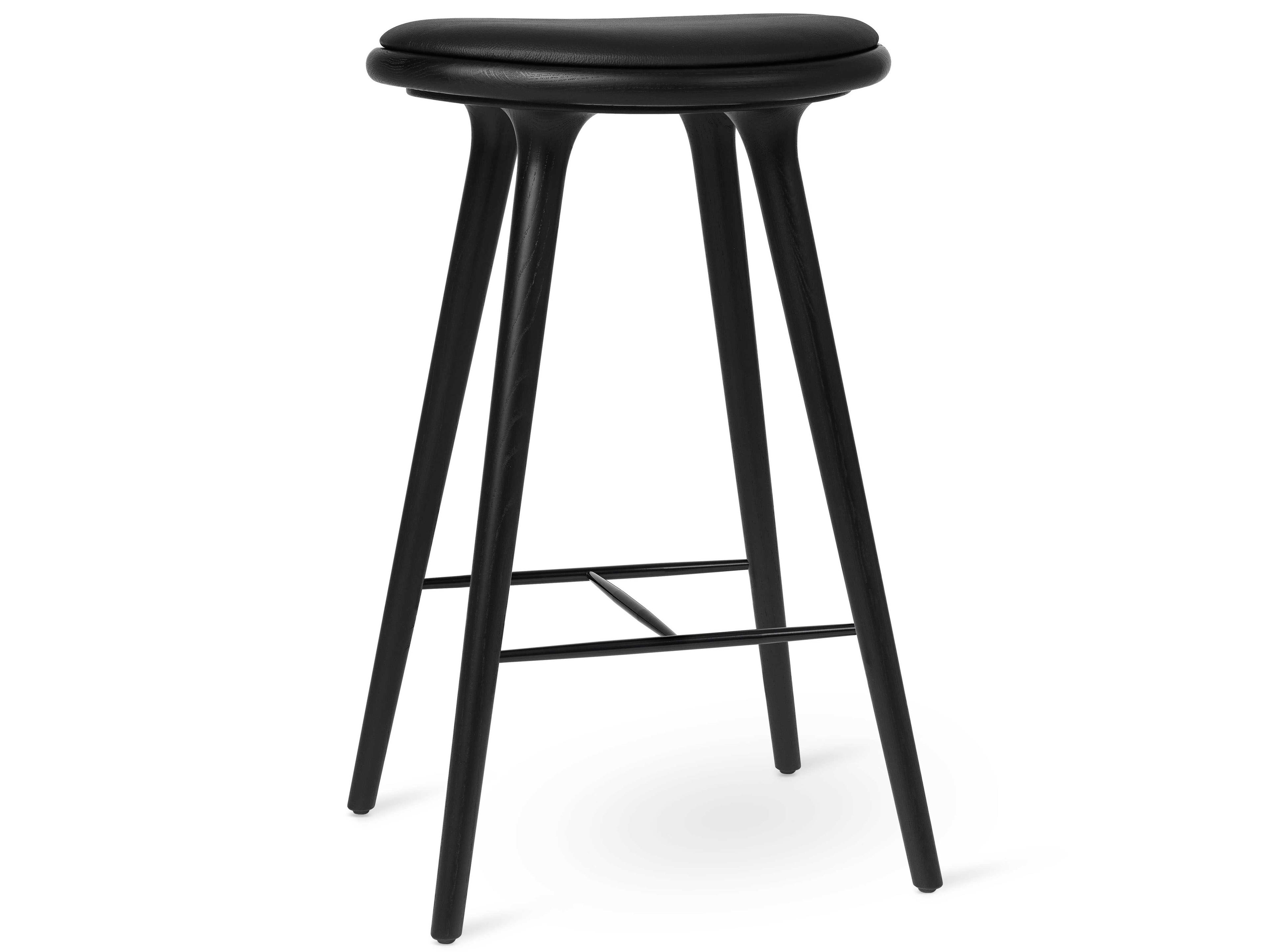 Space Leather Black Stain Oak Bar Stool