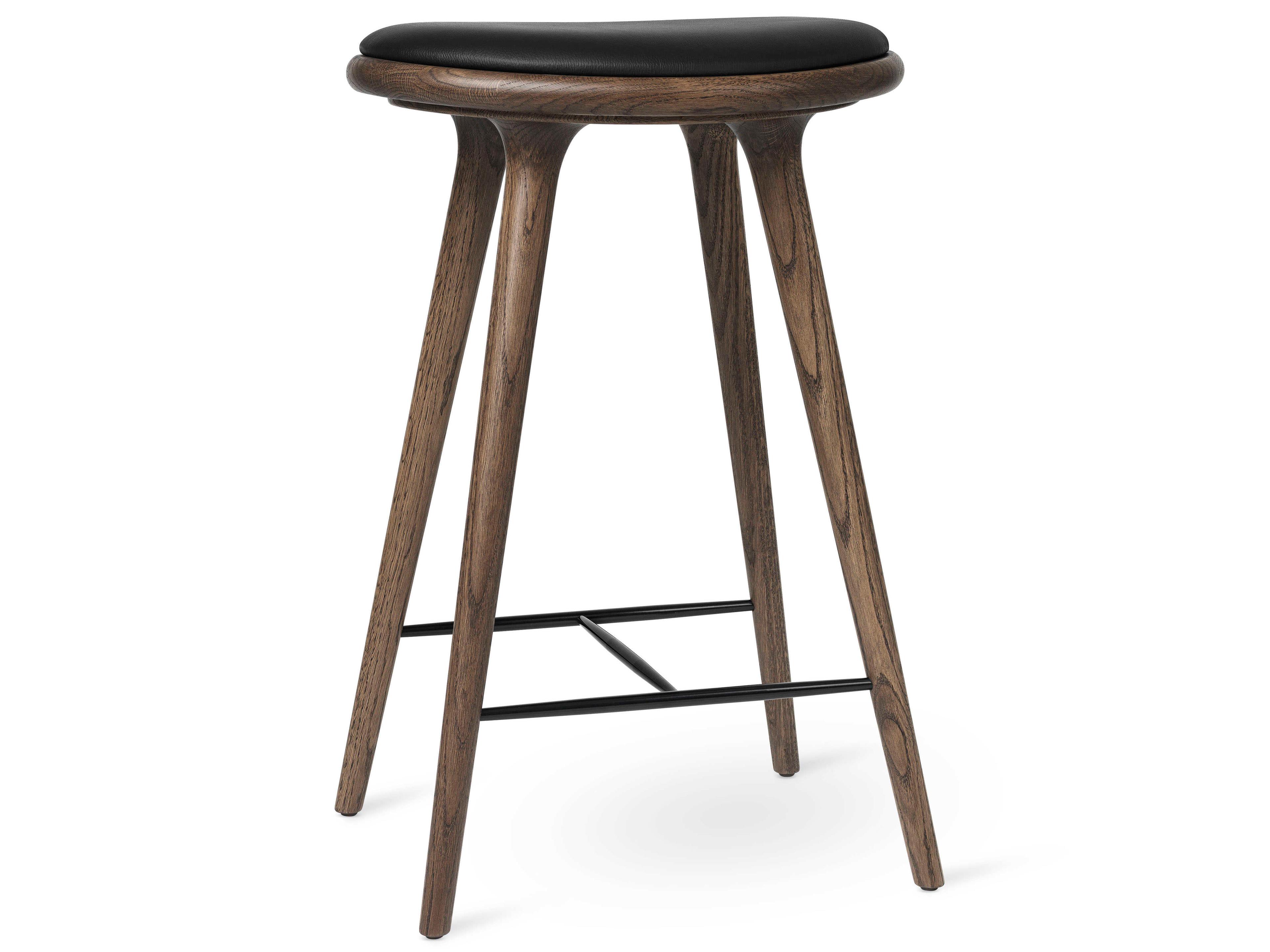 Space Leather Dark Stain Oak Counter Stool