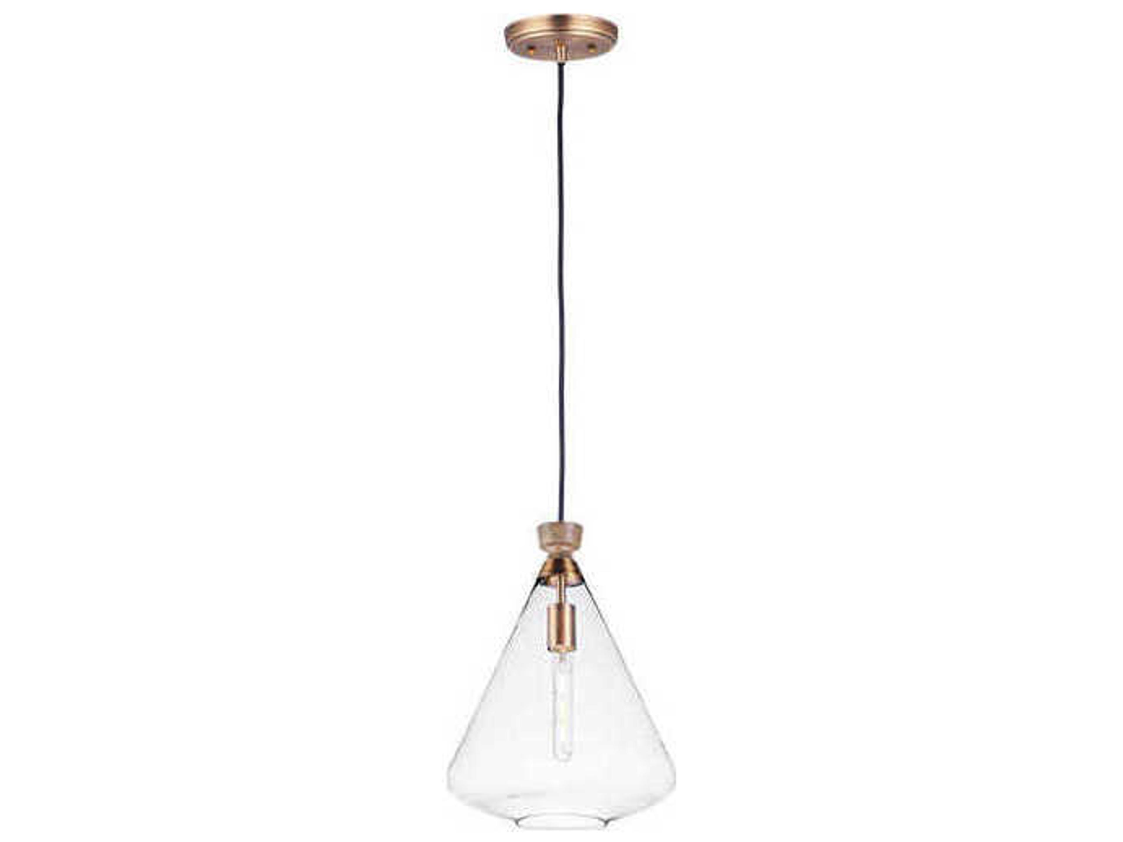 Abbott 1-Light Weathered Oak Antique Brass Black Glass Bell Pendant