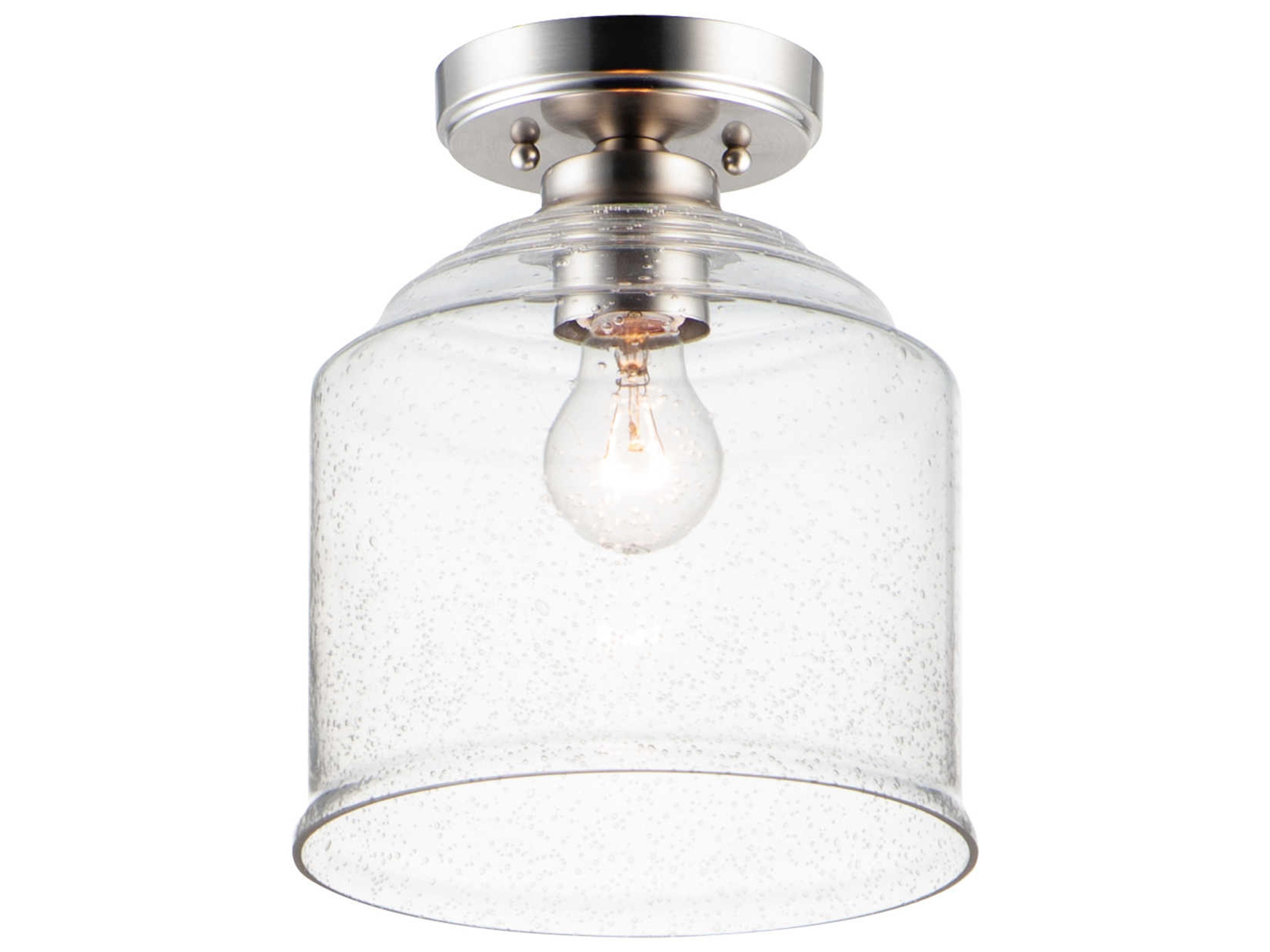 Acadia 1-Light Satin Nickel Glass Bell Semi Flush Mount