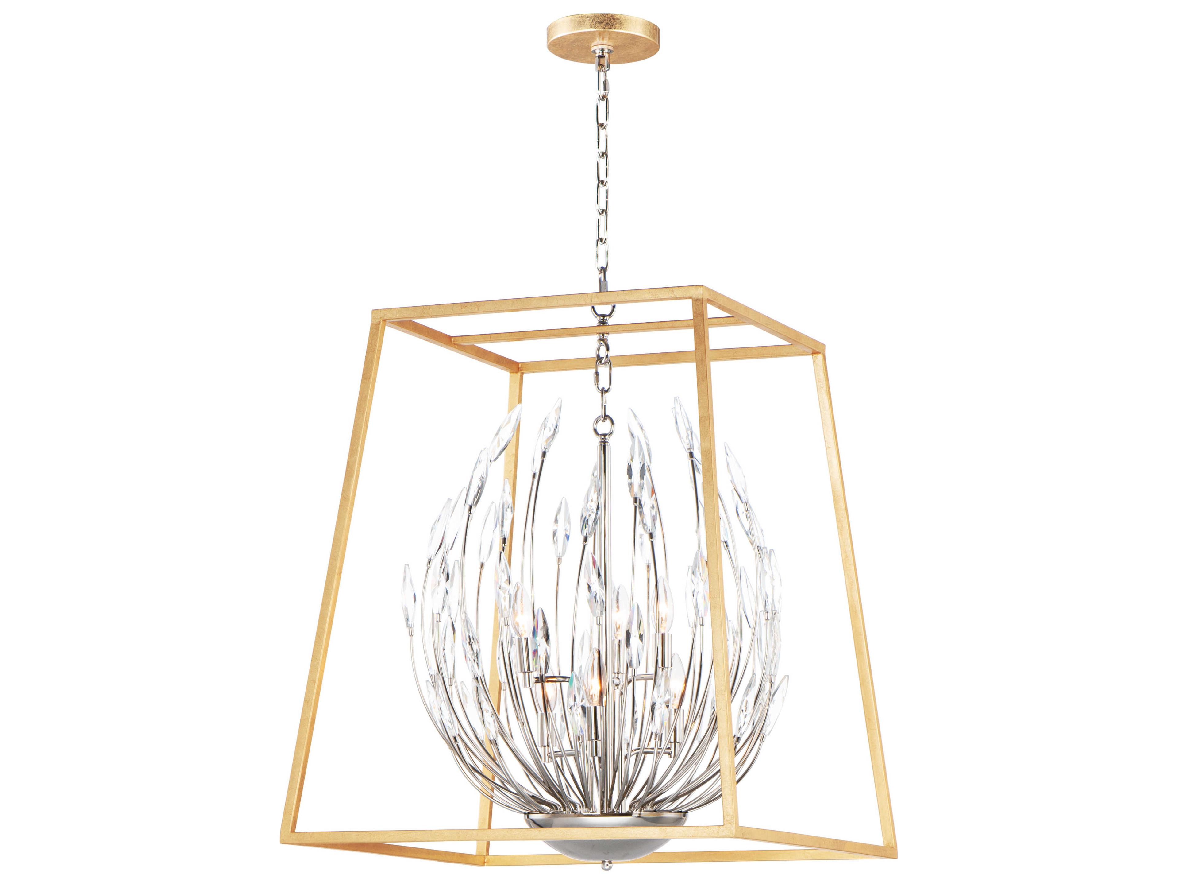 Bouquet 6-Light Polished Nickel Gold Leaf Crystal Glass Geometric Chandelier