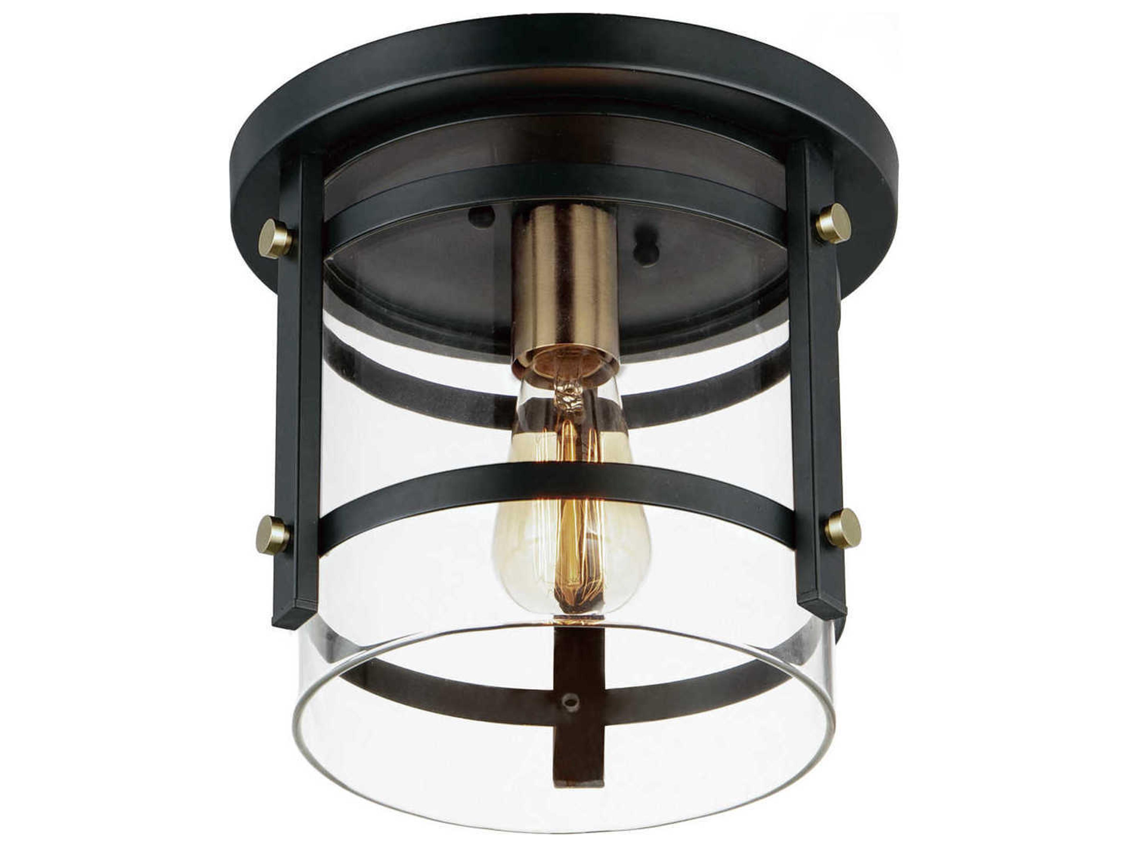 Capitol 1-Light Black Antique Brass Glass Cylinder Flush Mount