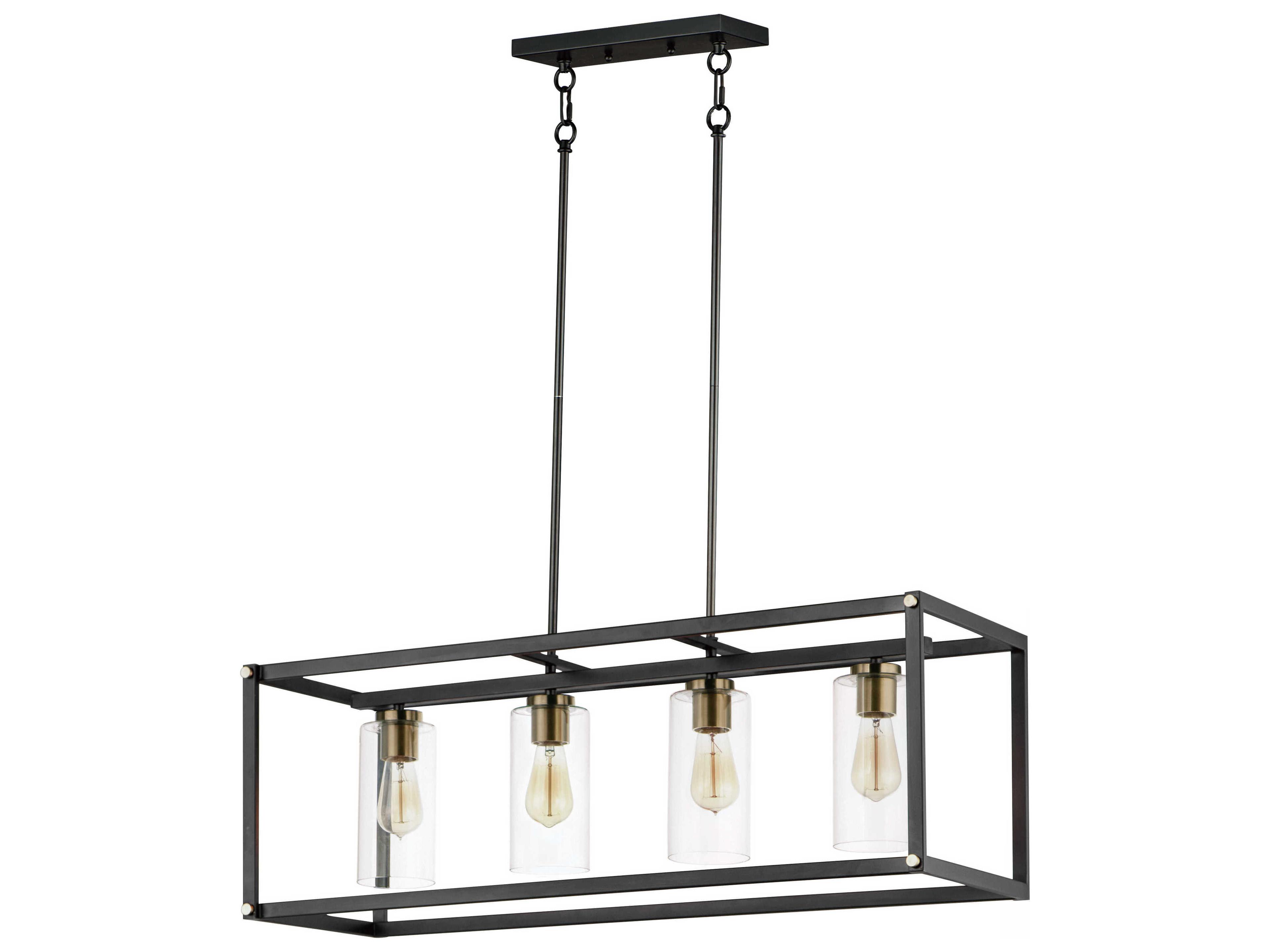 Capitol 4-Light Black Antique Brass Glass Cylinder Island Pendant