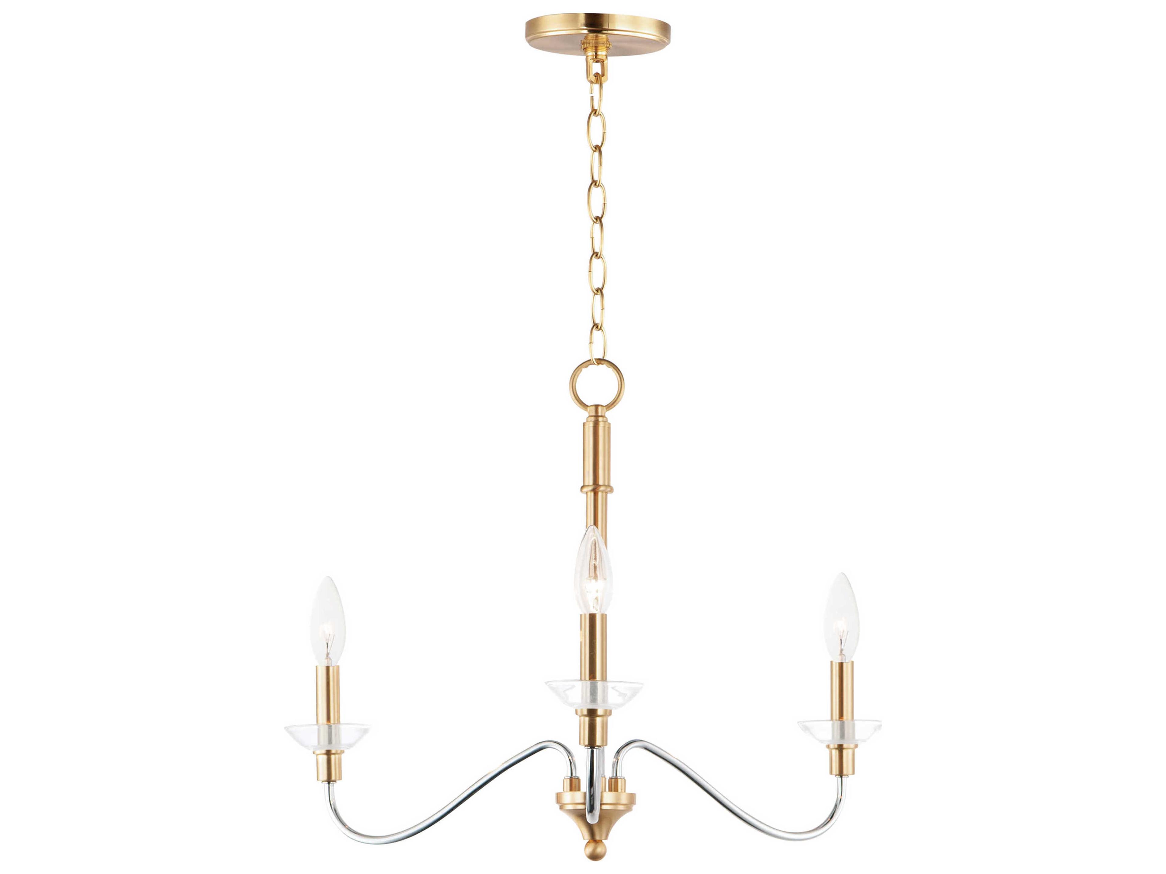 Clarion 3-Light Polished Chrome Satin Brass Glass Candelabra Chandelier
