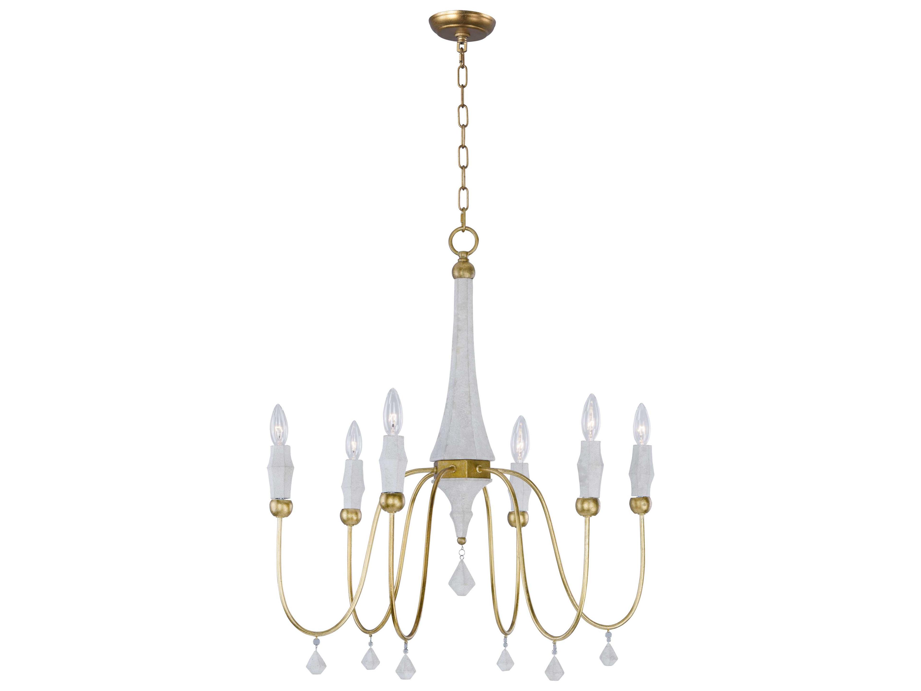 Claymore 6-Light Claystone Gold Leaf White Candelabra Chandelier