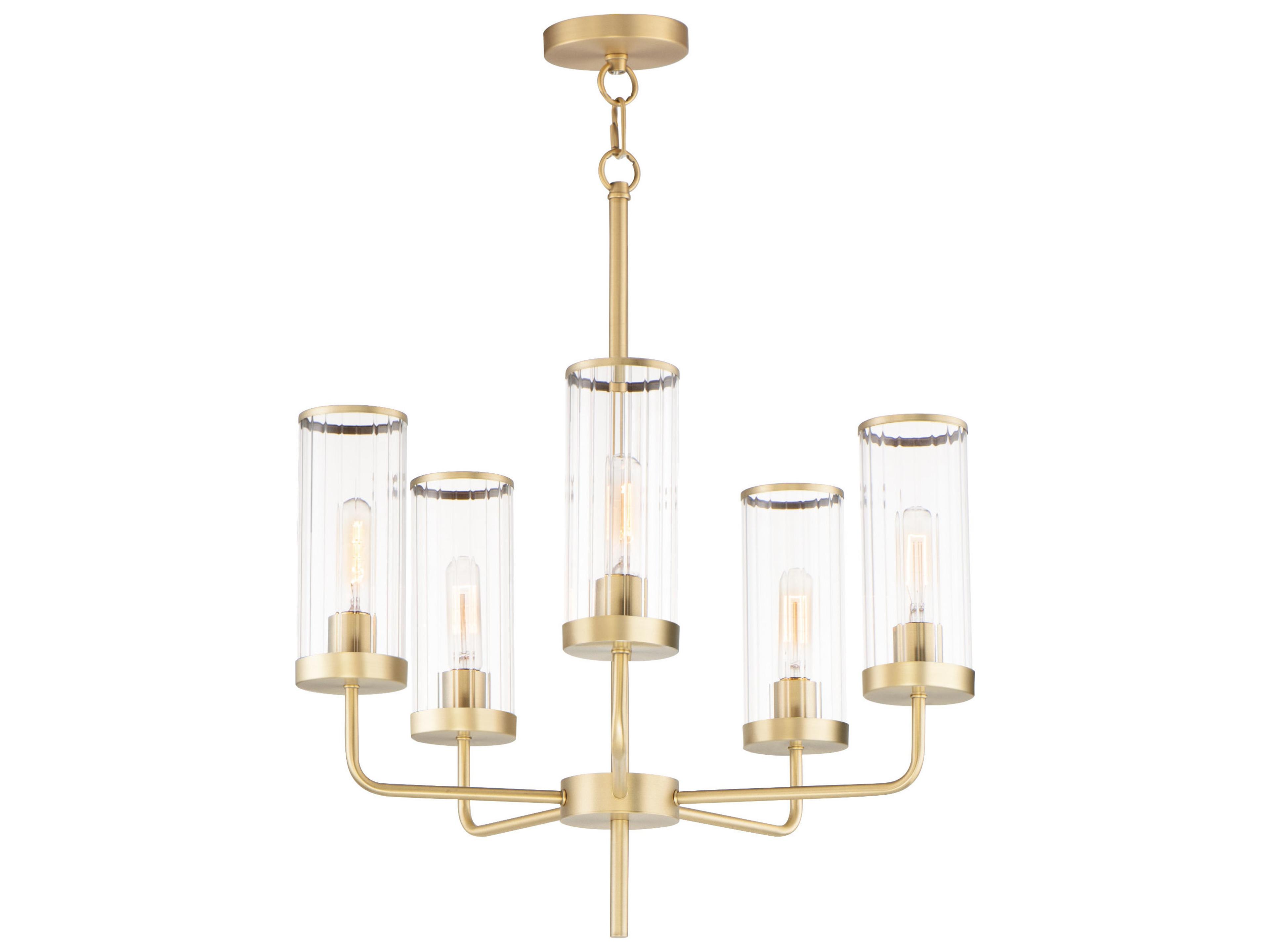 Crosby 5-Light Satin Brass Glass Candelabra Cylinder Chandelier