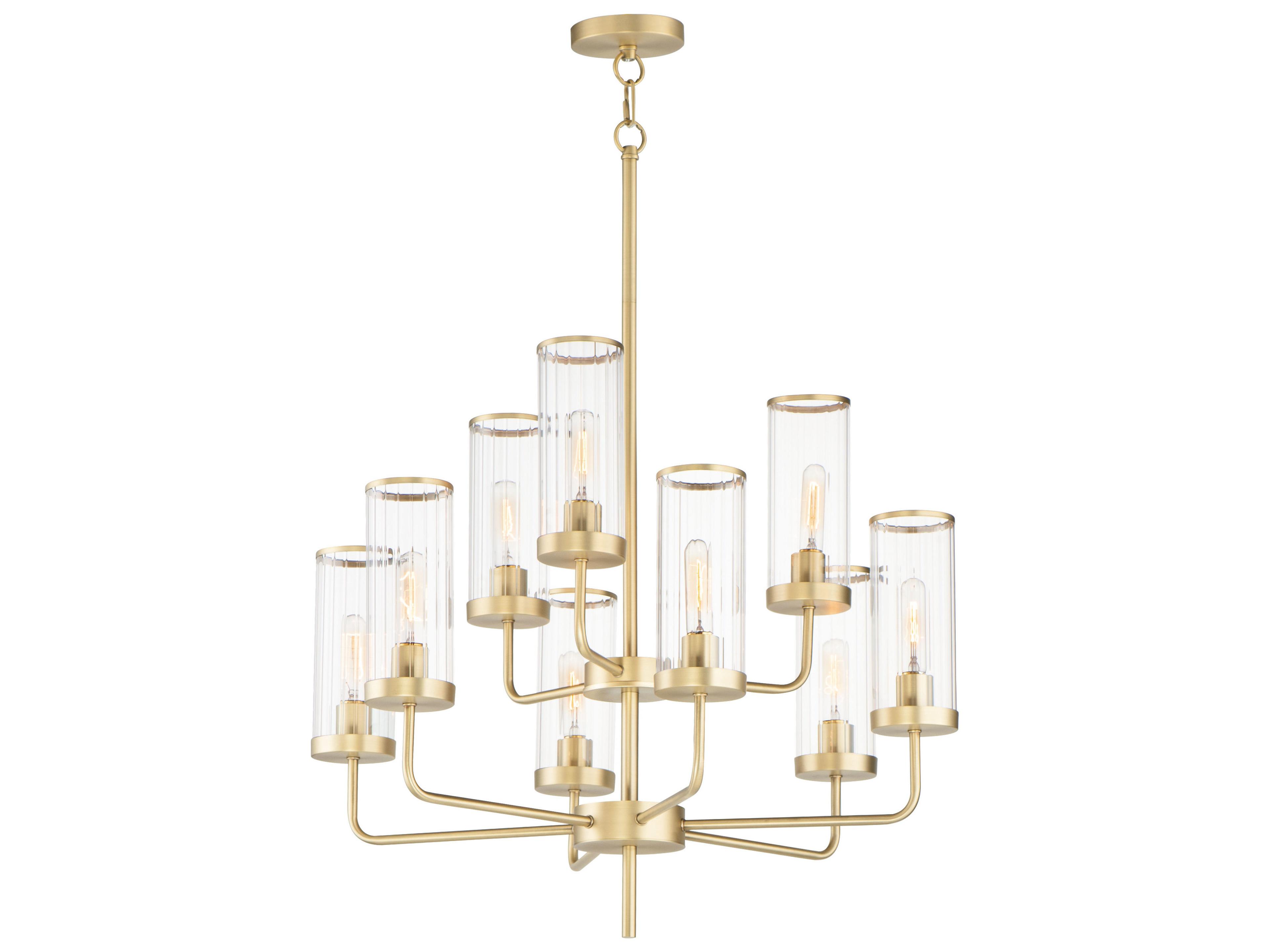 Crosby 9-Light Satin Brass Glass Candelabra Cylinder Tiered Chandelier