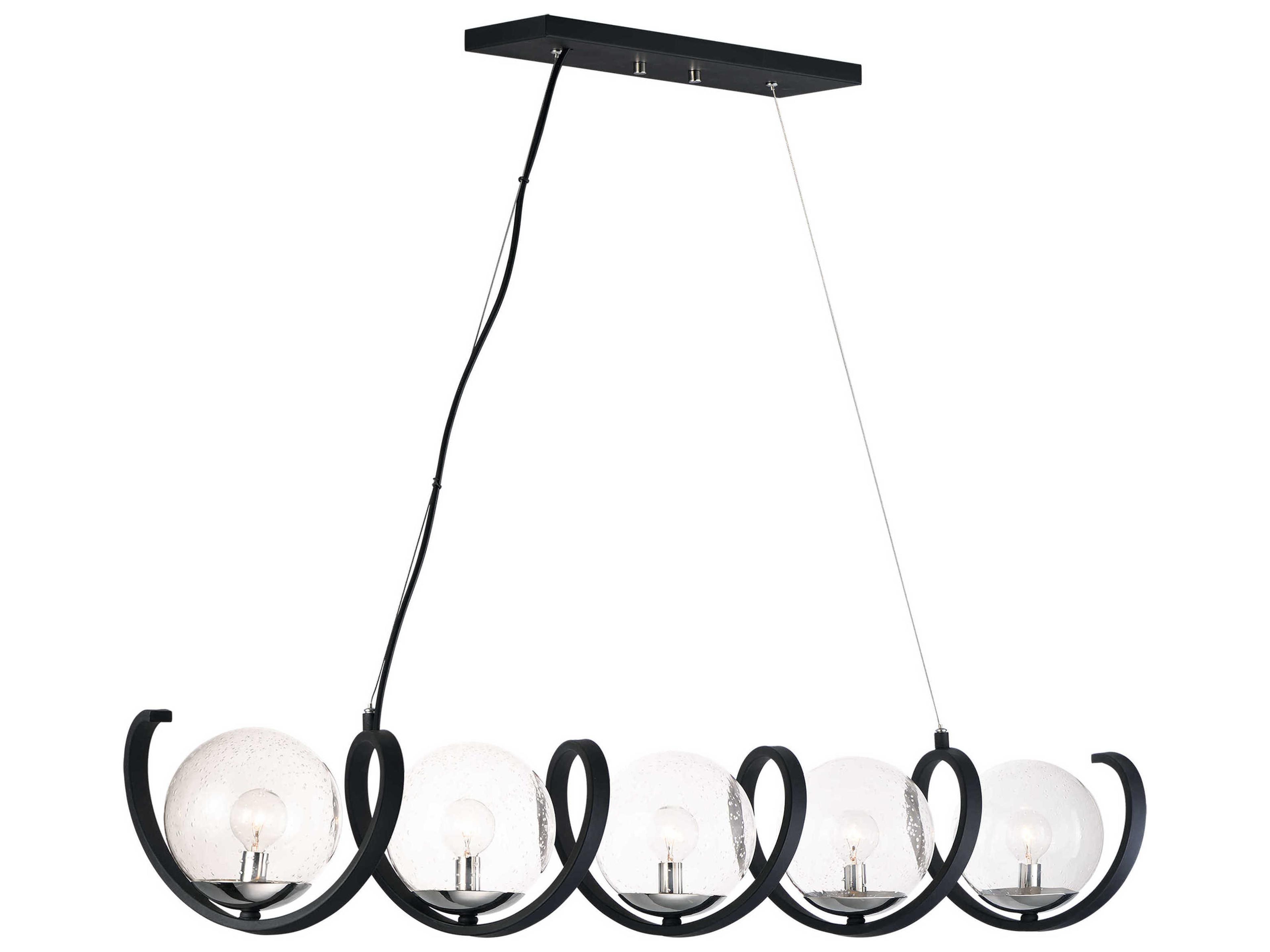 Curlicue 5-Light Black Polished Nickel Glass Globe Island Pendant
