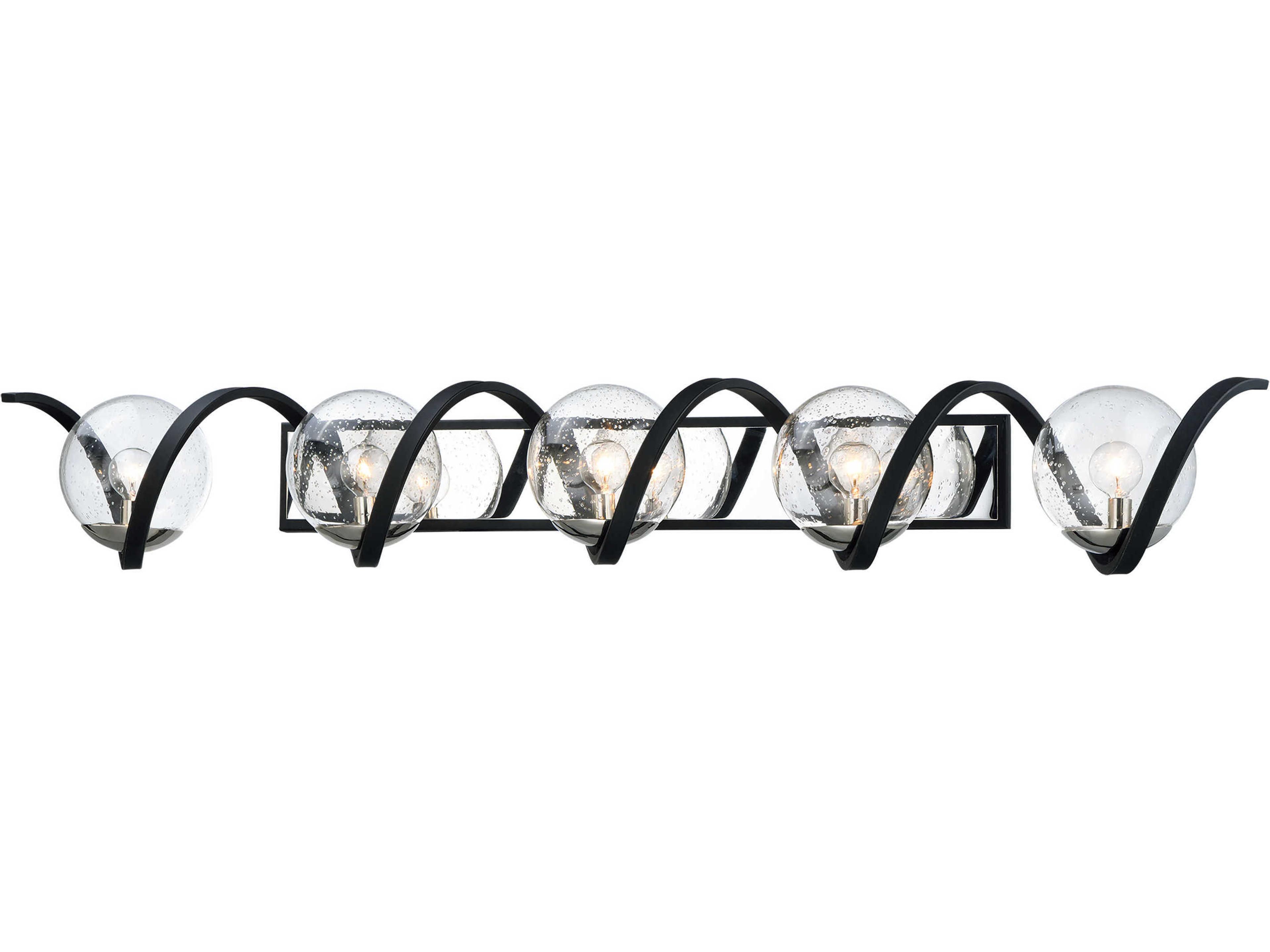 Curlicue 5-Light Black Polished Nickel Glass Vanity Light