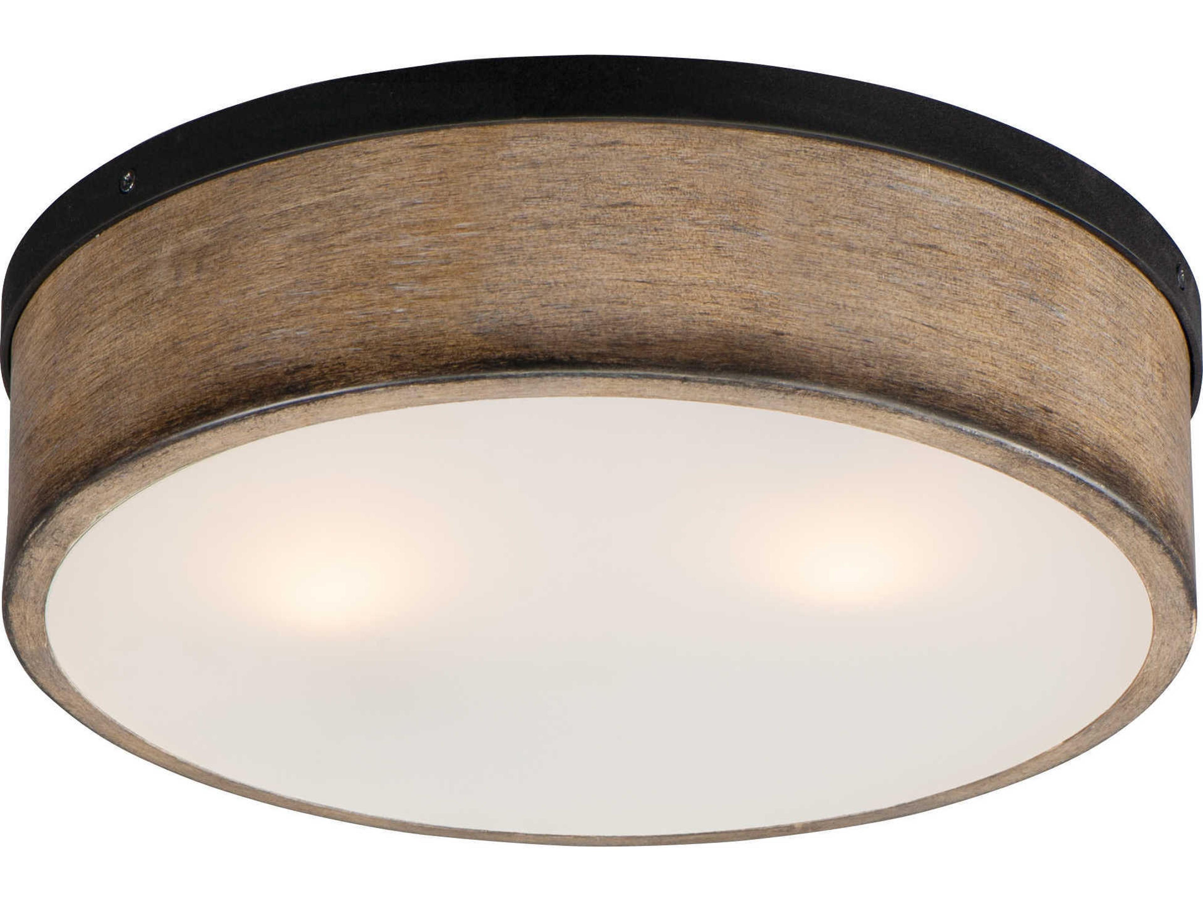 Franklin 2-Light Driftwood Black Brown Glass Drum Flush Mount