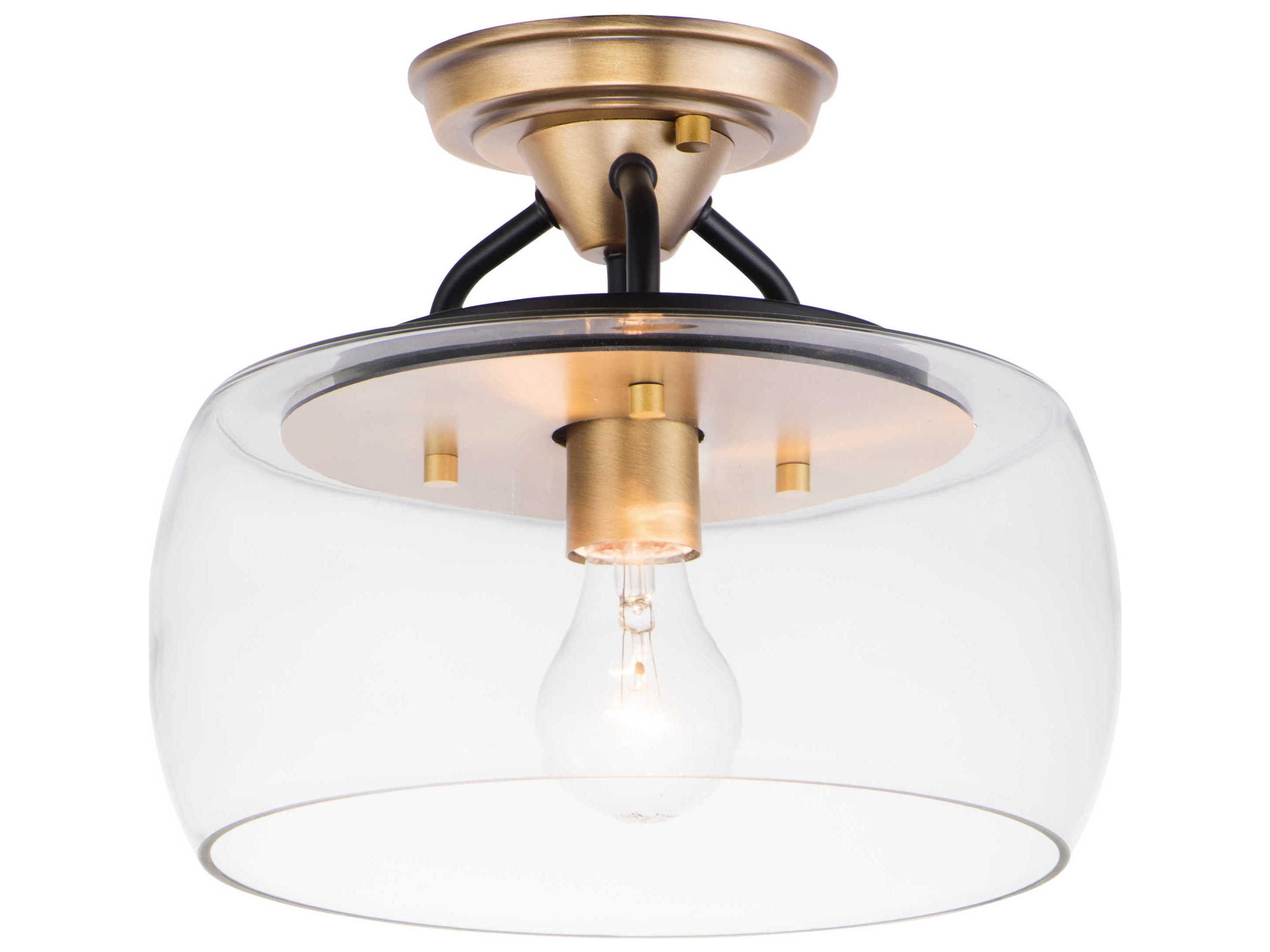 Goblet 1-Light Bronze Antique Brass Glass Drum Round Semi Flush Mount