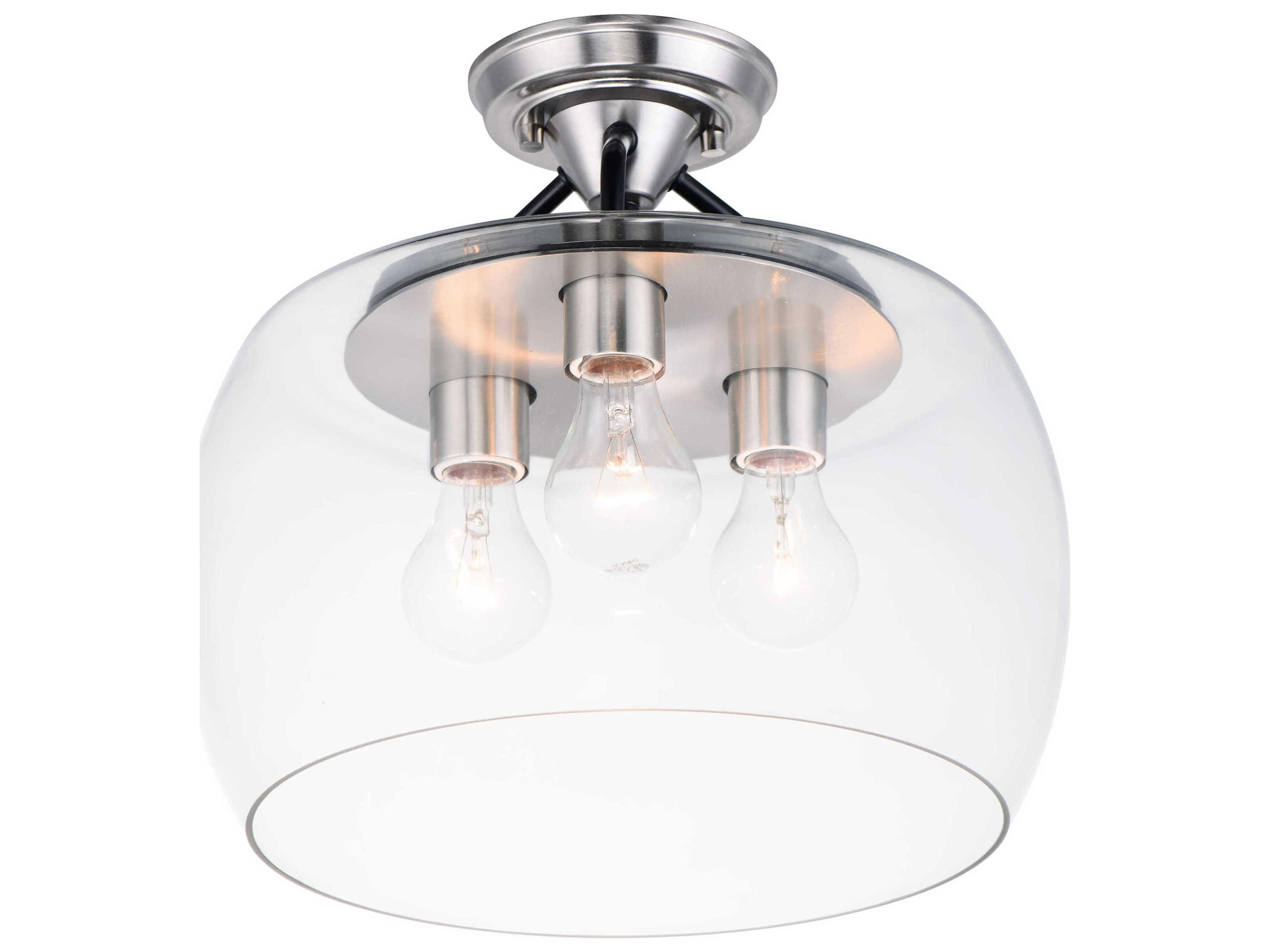 Goblet 3-Light Black Satin Nickel Glass Semi Flush Mount