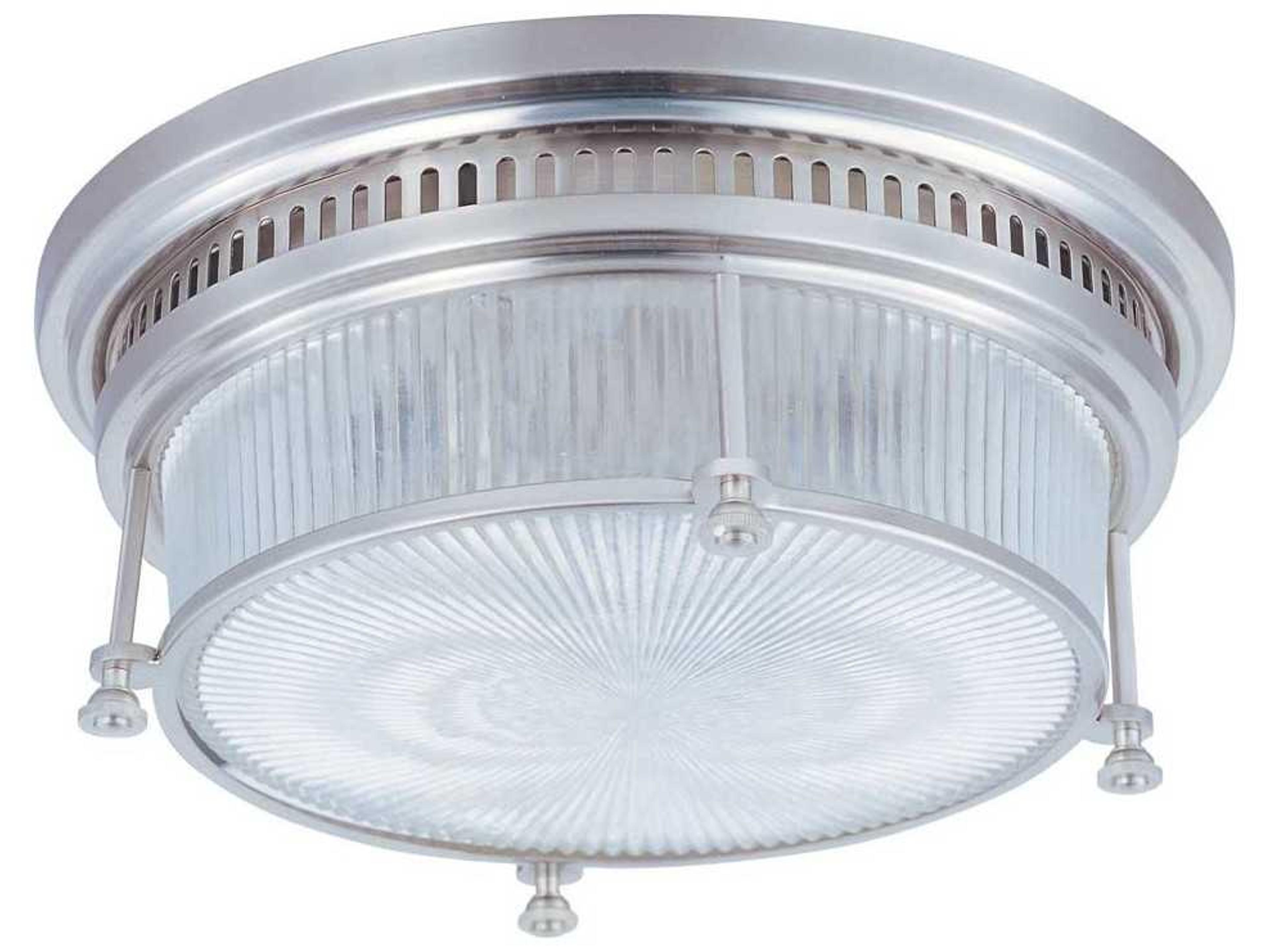 Hi-bay 2-Light Satin Nickel Glass Drum Flush Mount