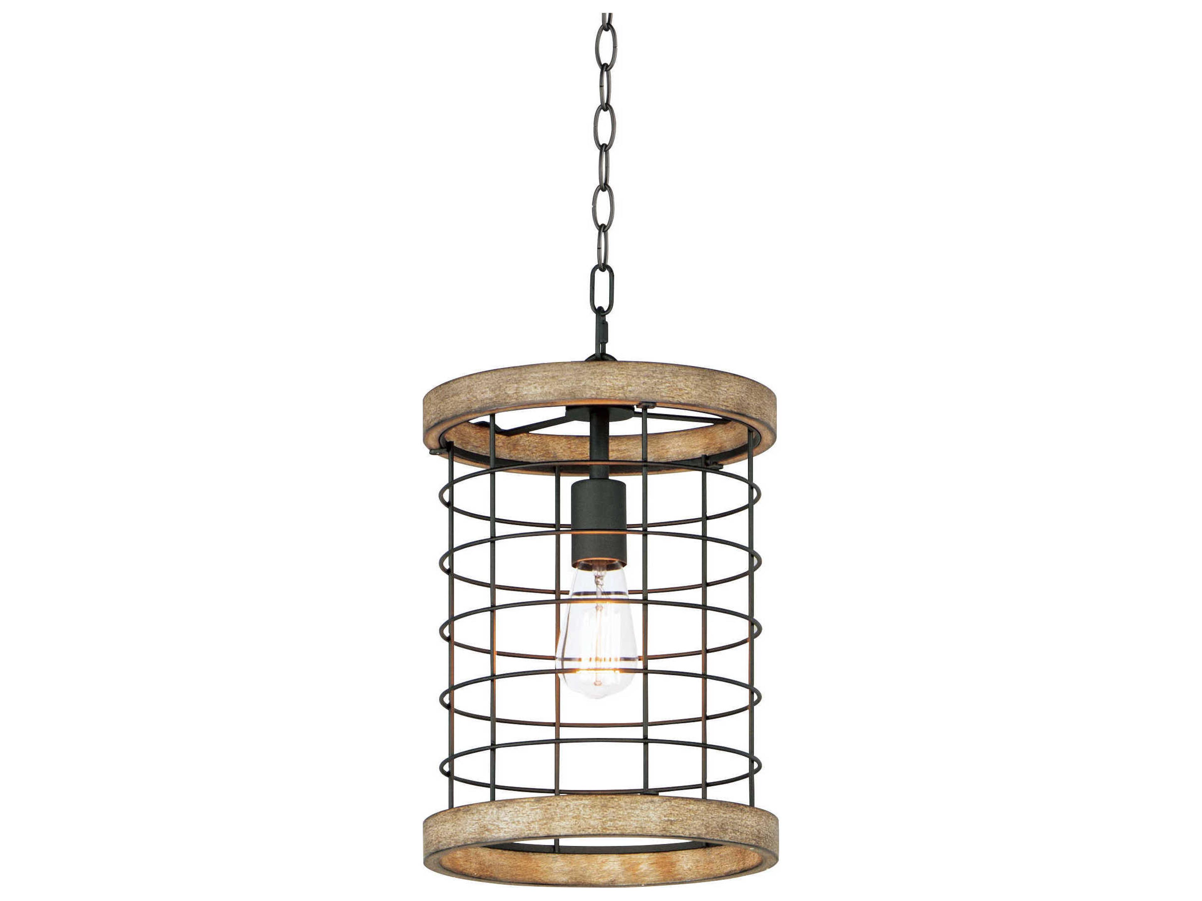 Homestead 1-Light Driftwood Black Brown Drum Mini Pendant