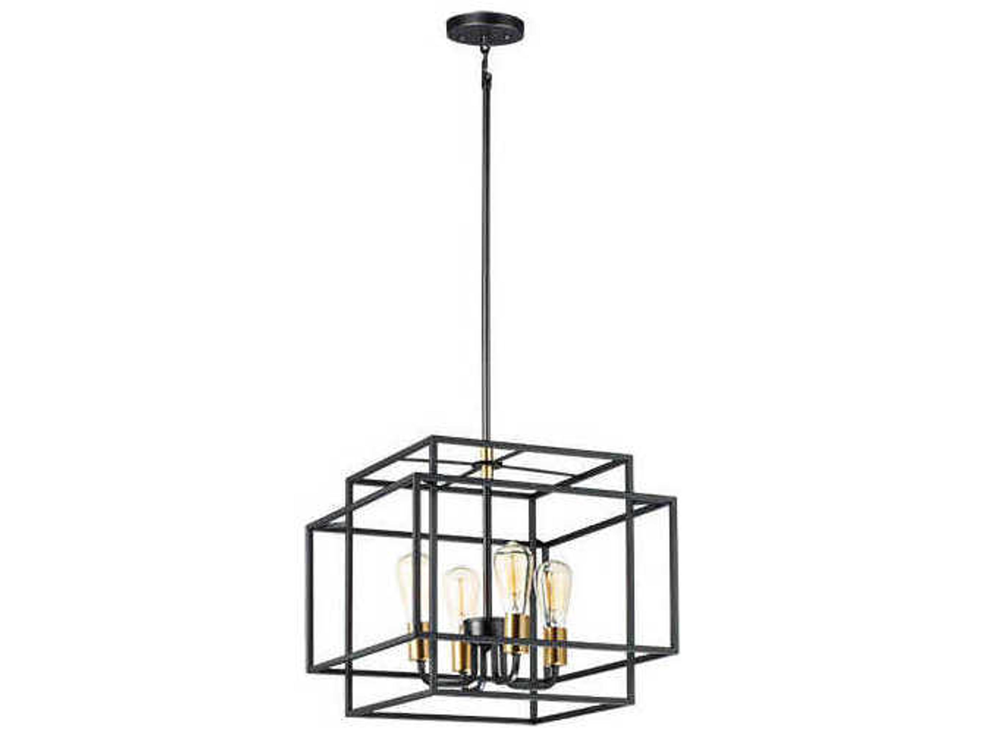 Liner 4-Light Geometric Pendant Light in Black and Satin Brass