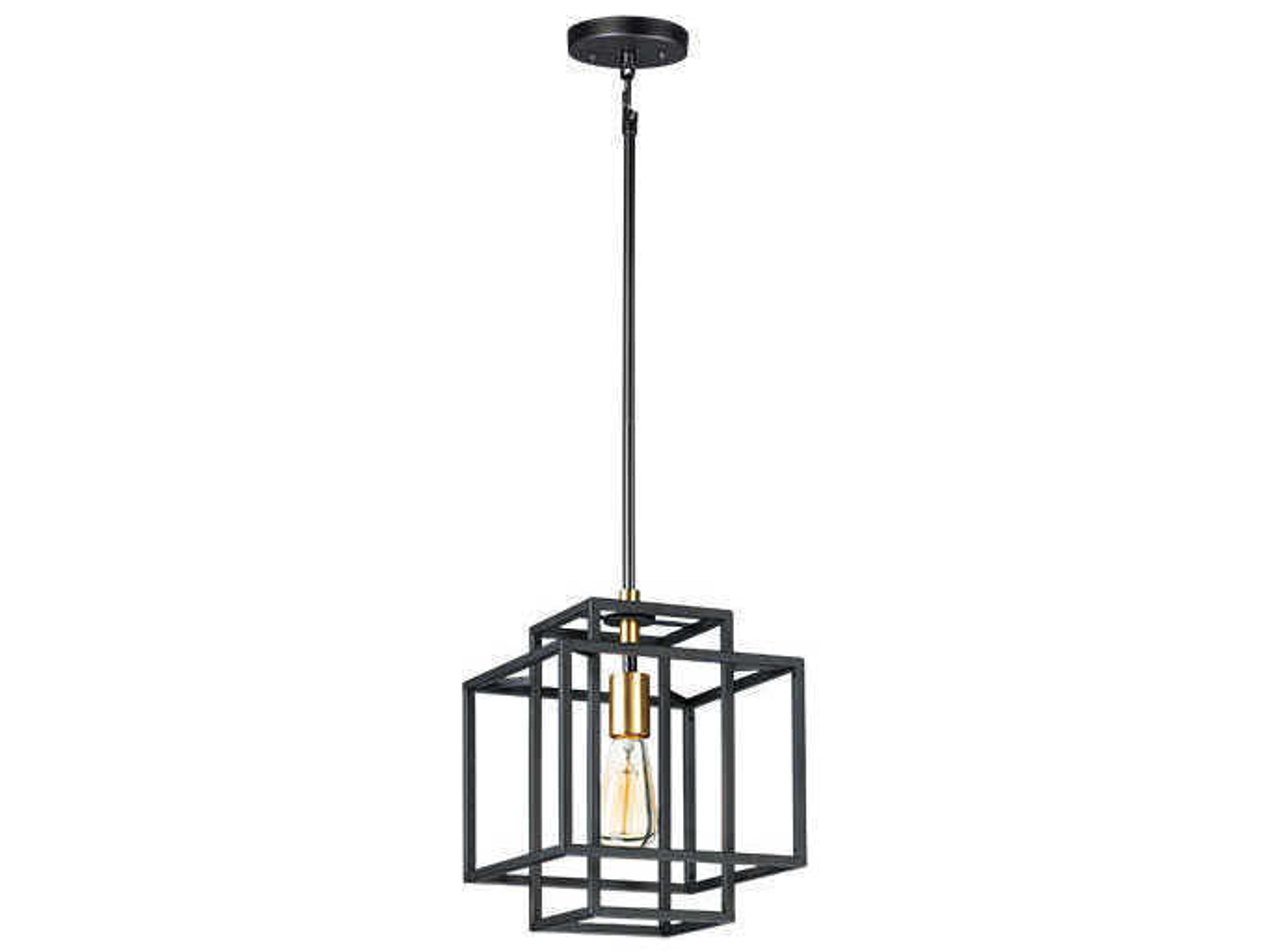 Liner 1-Light Geometric Pendant Light in Black and Satin Brass