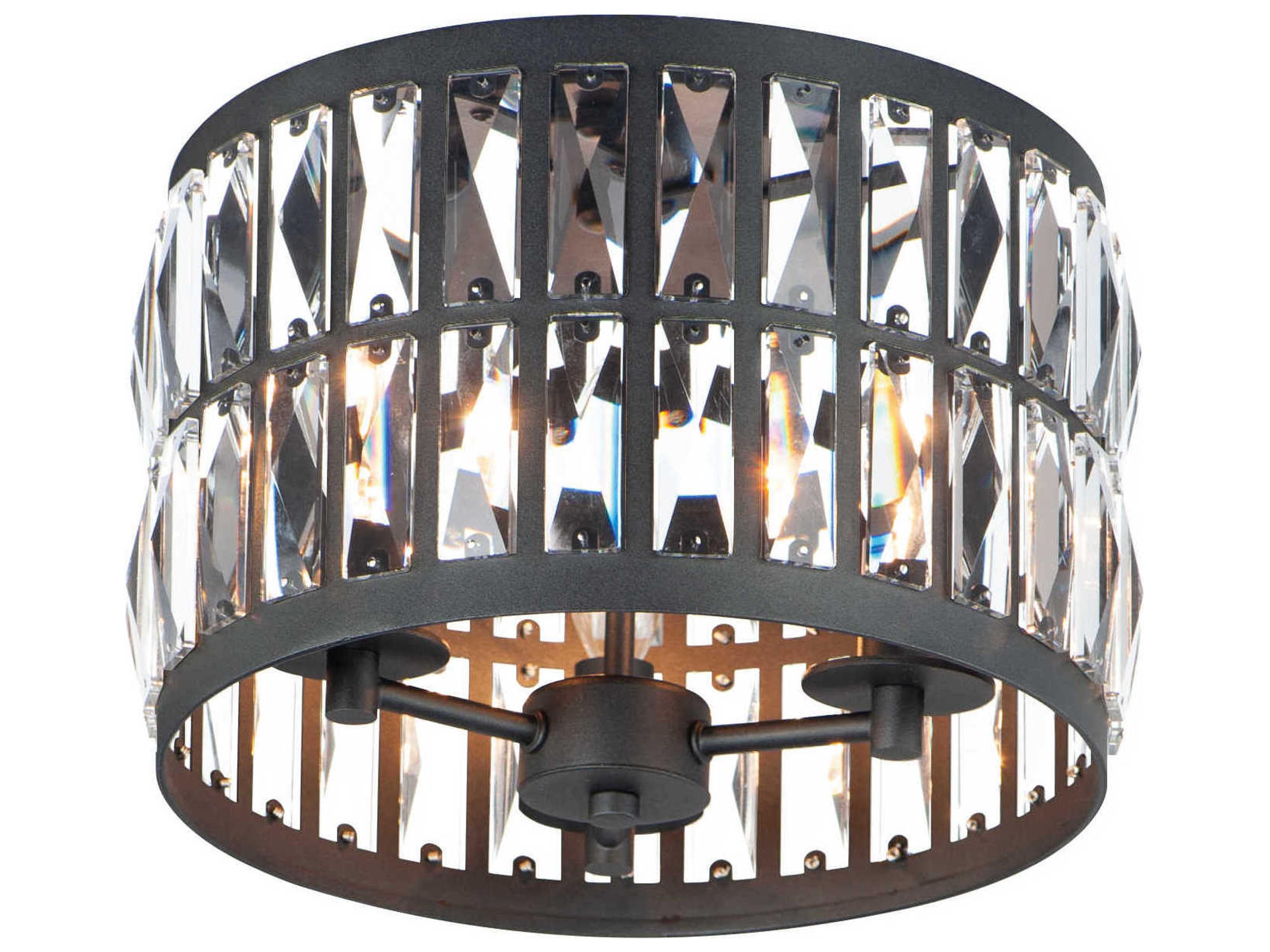 Madeline 3-Light Black Crystal Drum Flush Mount