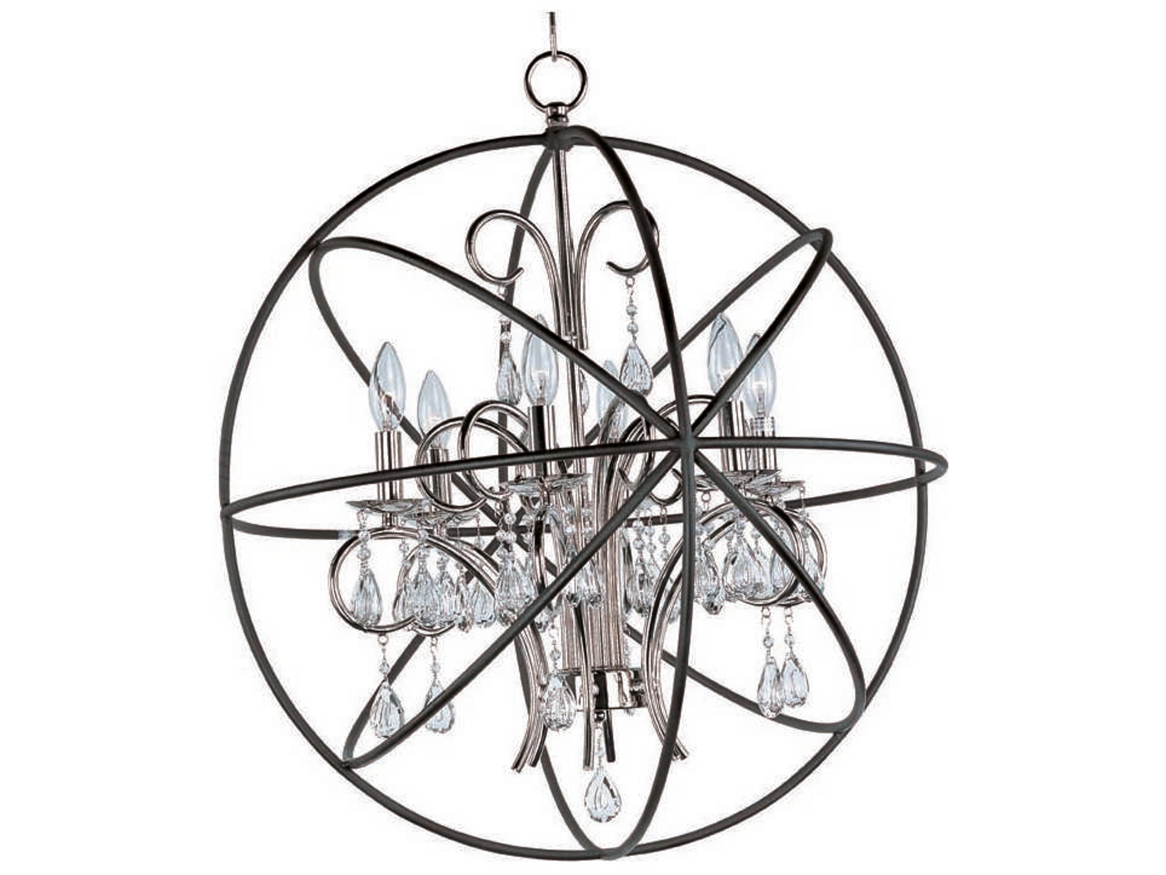 Orbit 6-Light Anthracite And Polished Nickel Bronze Crystal Glass Candelabra Globe Chandelier
