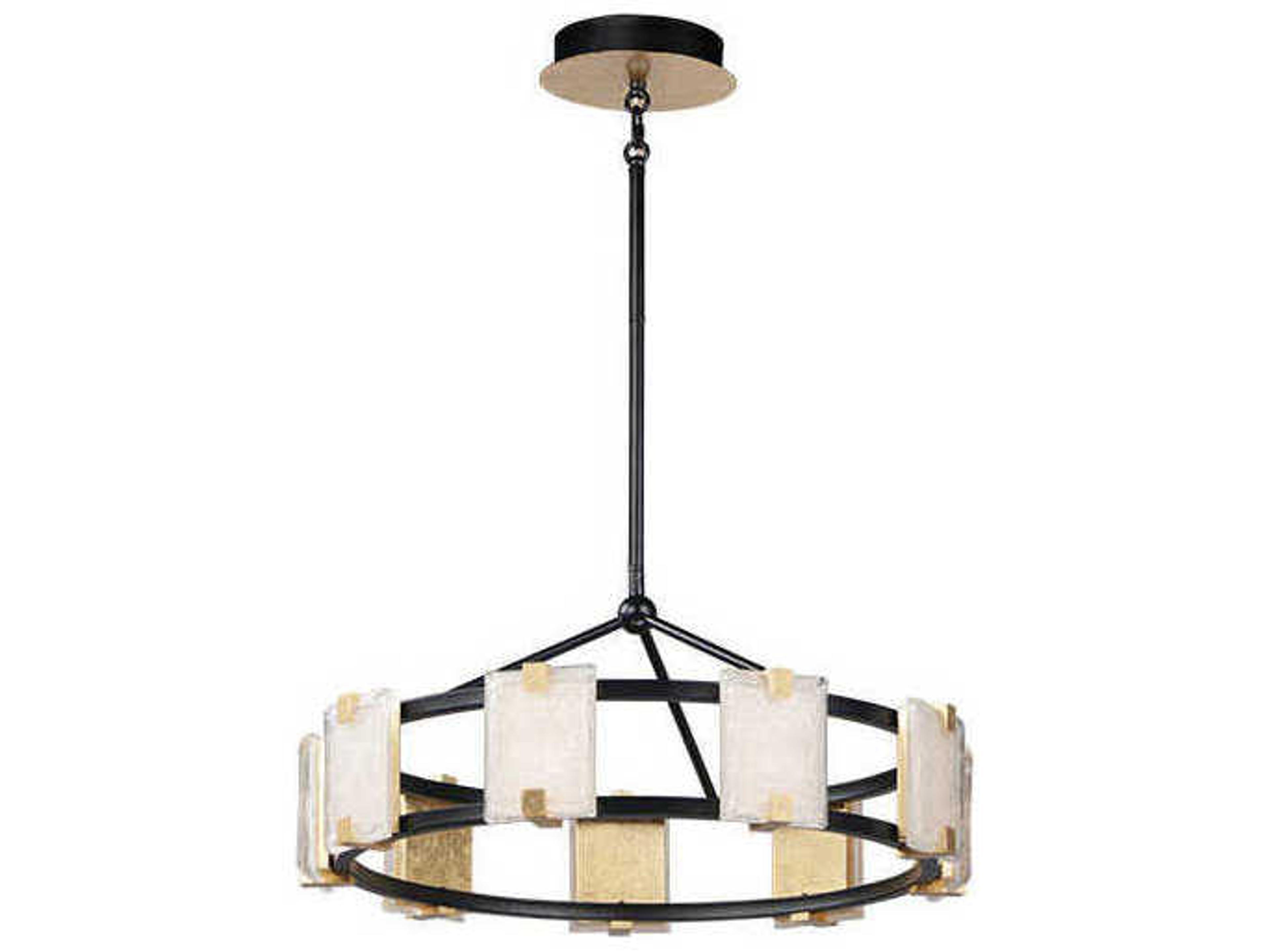 Radiant 9-Light Black Gold Leaf Glass LED Drum Chandelier