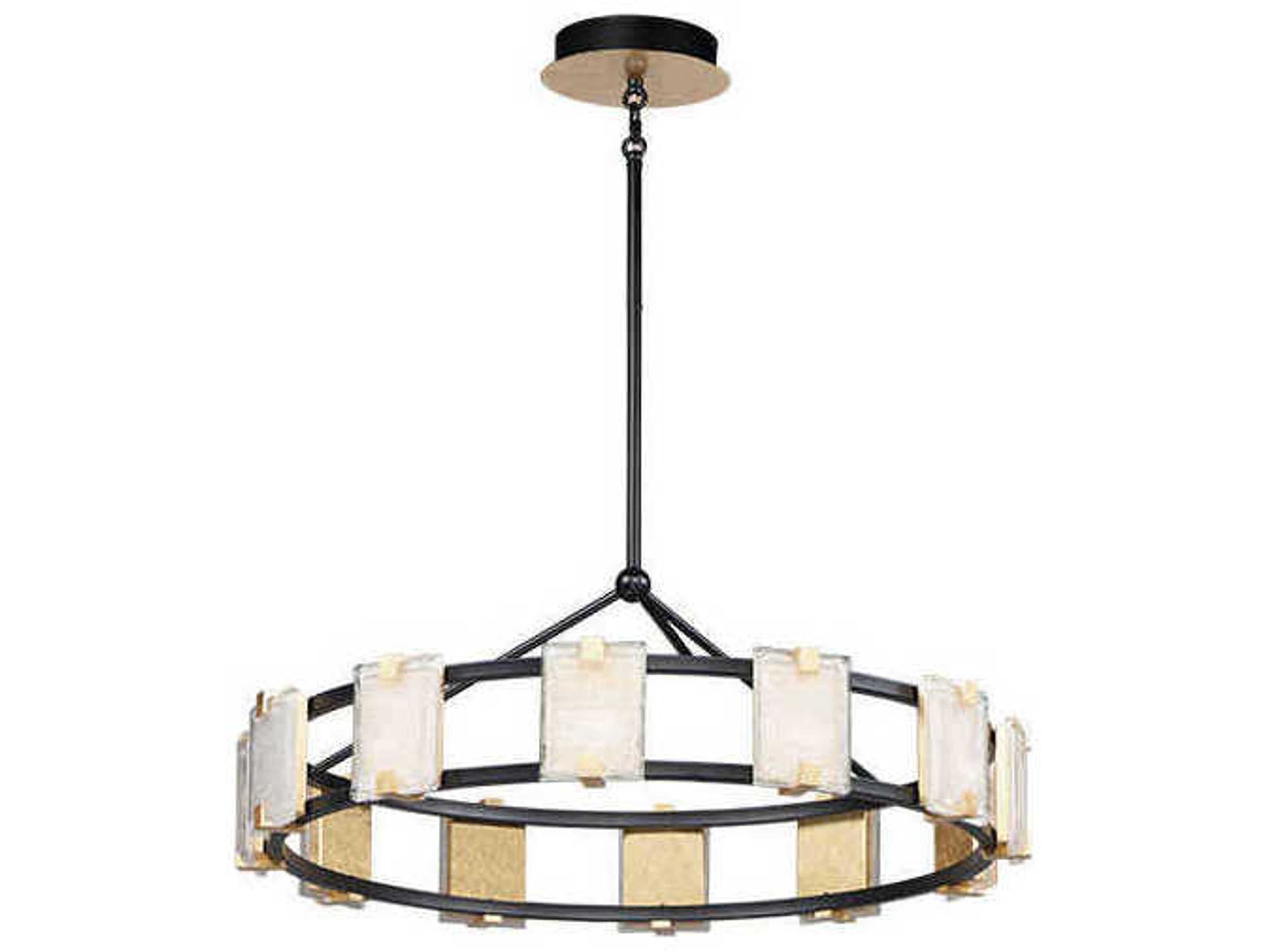 Radiant 12-Light Black Gold Leaf Glass LED Drum Chandelier