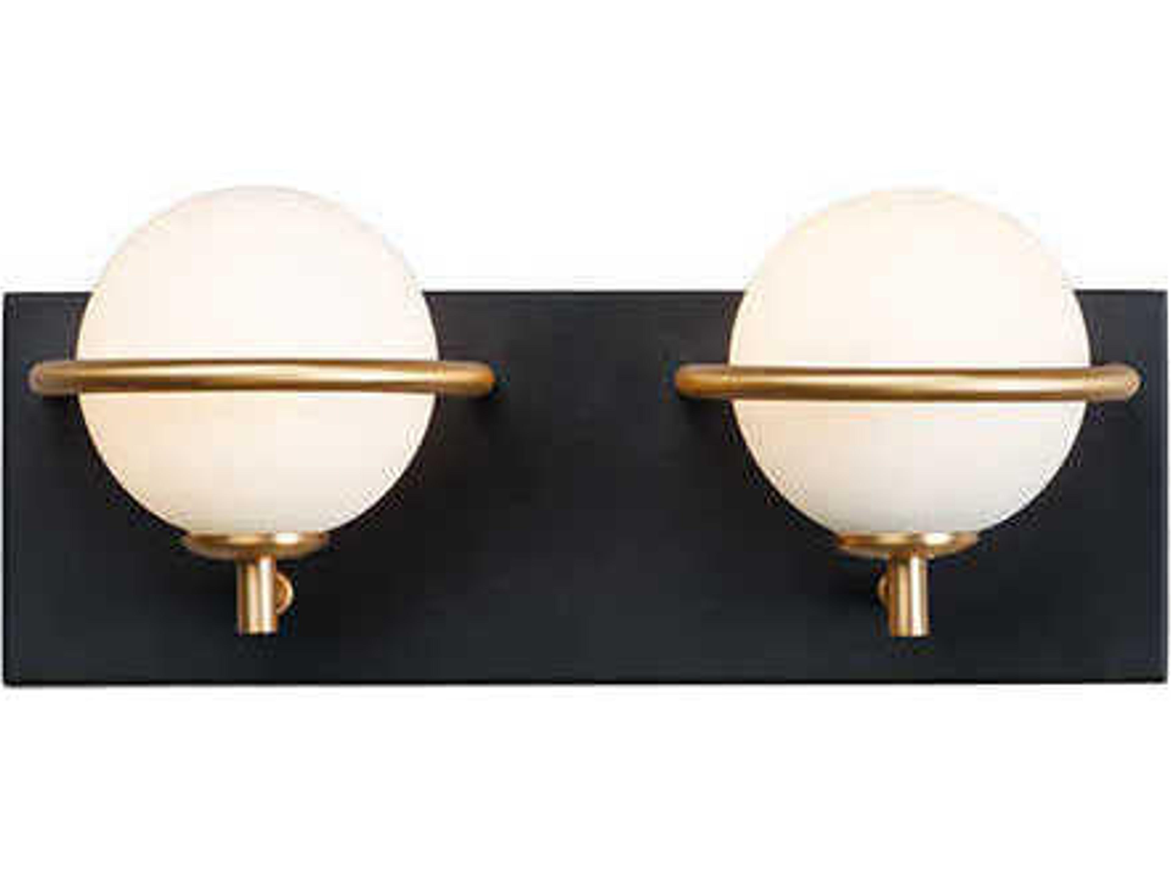 Revolve 2-Light Black Gold White Glass LED Vanity Light