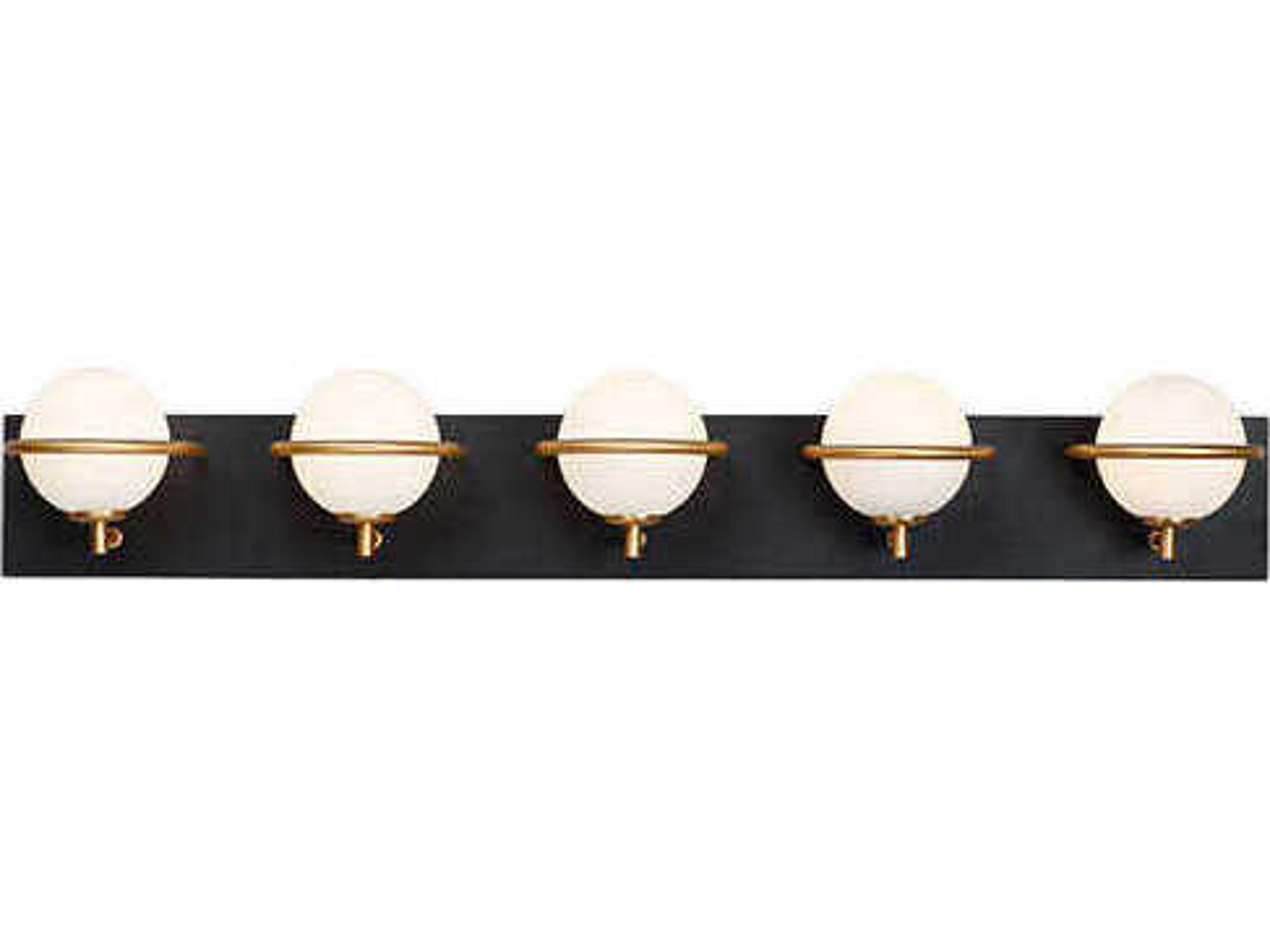 Revolve 5-Light Black Gold White Glass LED Vanity Light