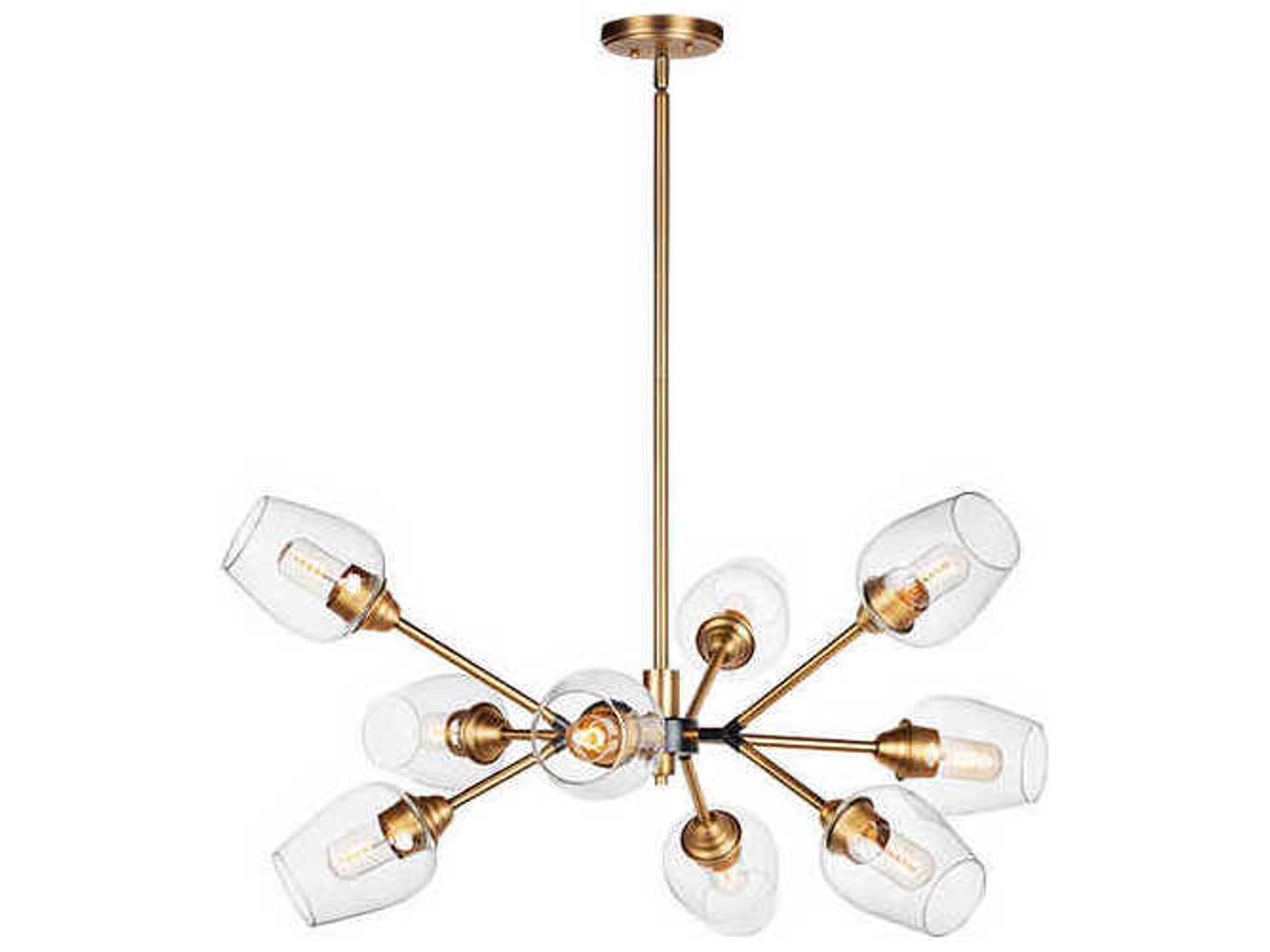 Savvy 9-Light Antique Brass Black Clear Glass Bell Sputnik Chandelier