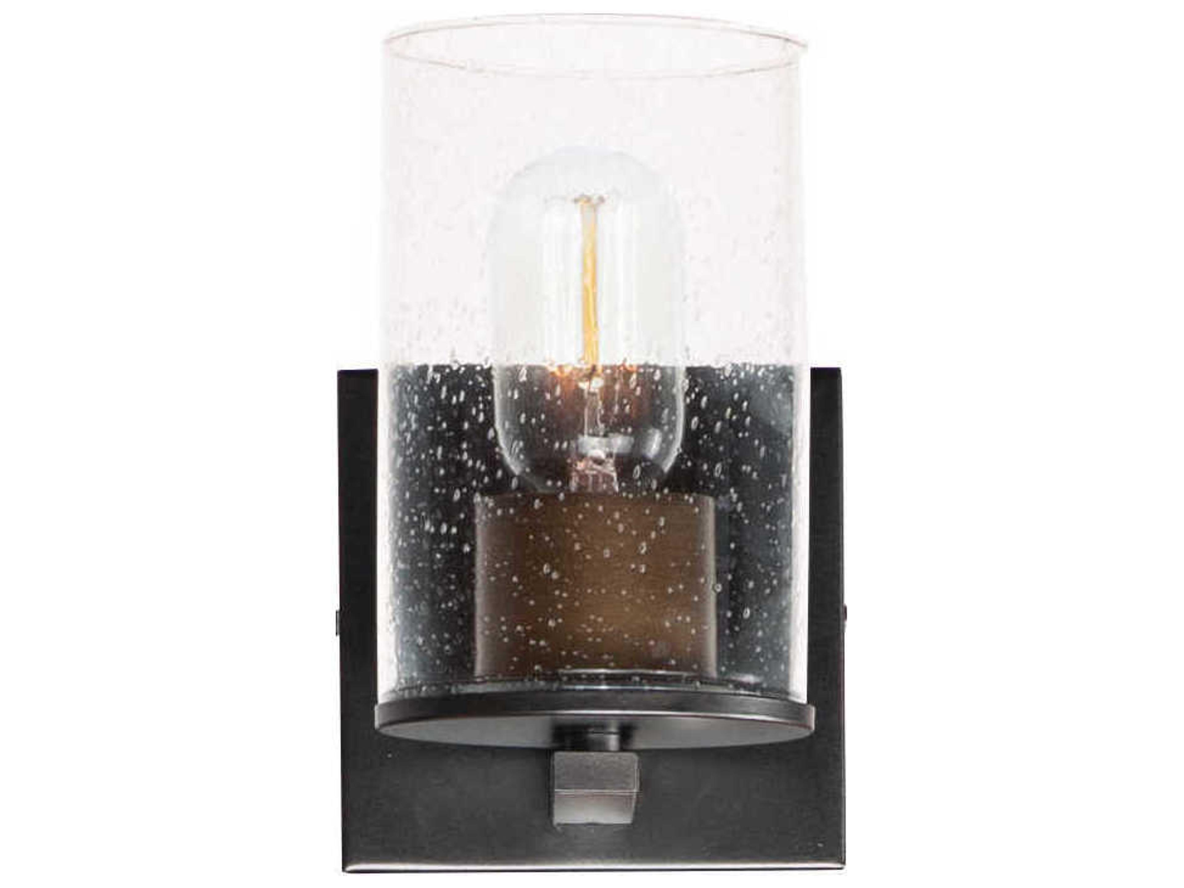 Sleek 1-Light Antique Brass Black Glass Wall Sconce