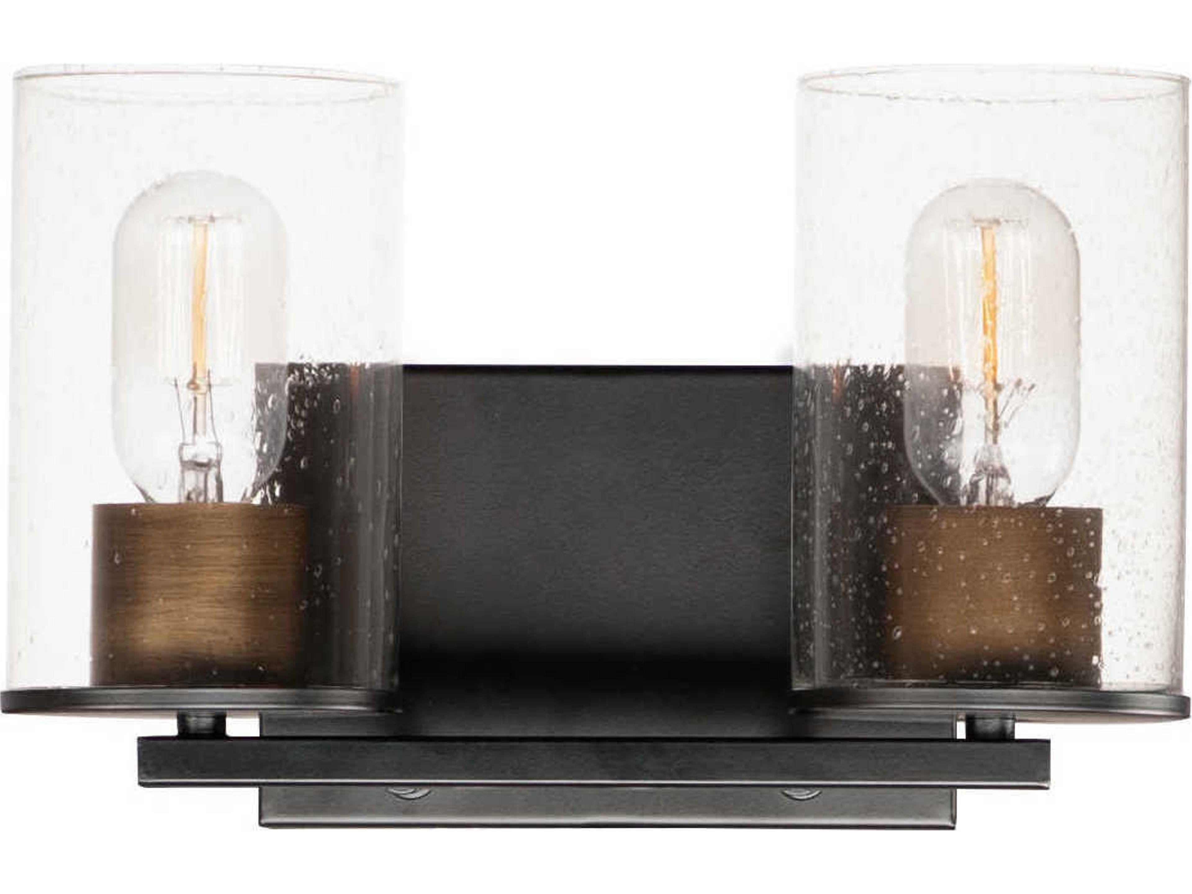 Sleek 2-Light Antique Brass Black Glass Vanity Light