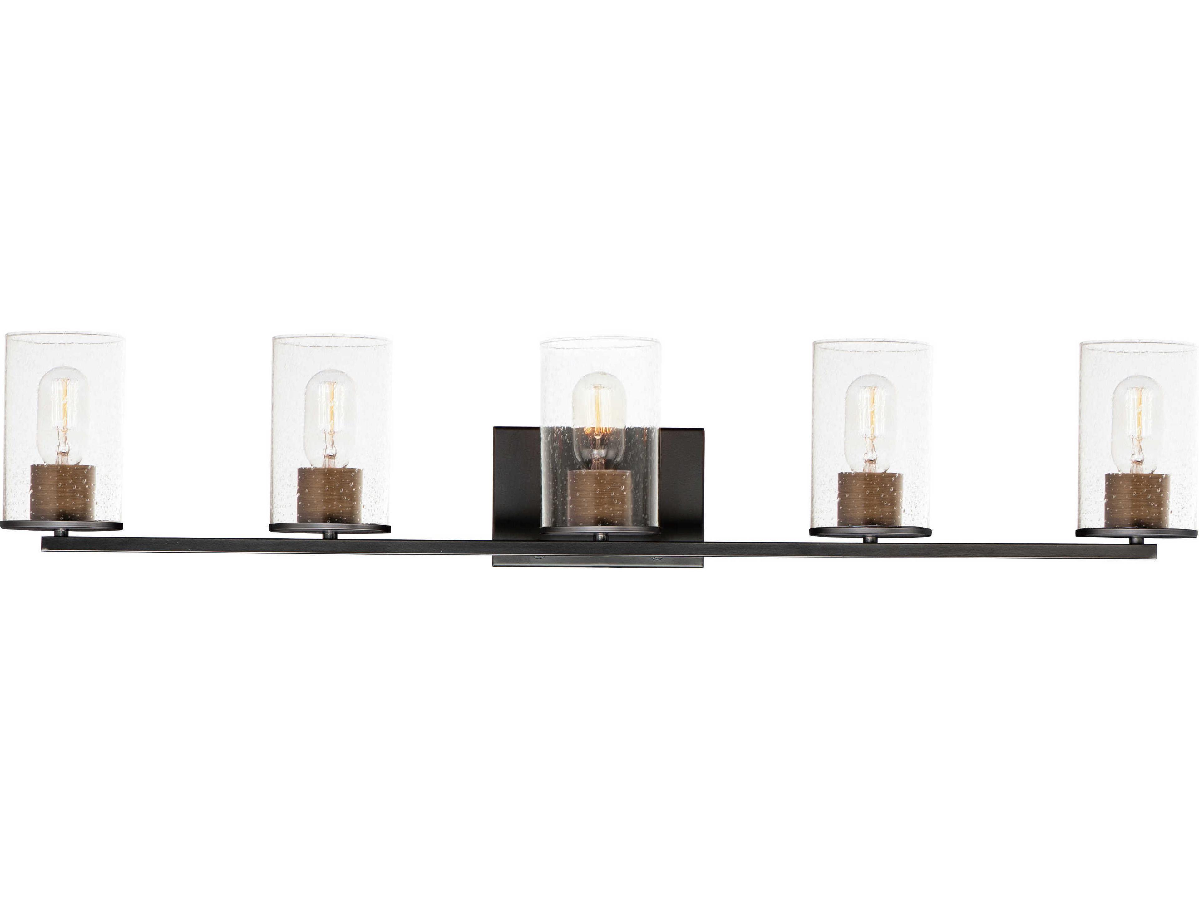 Sleek 5-Light Antique Brass Black Glass Vanity Light