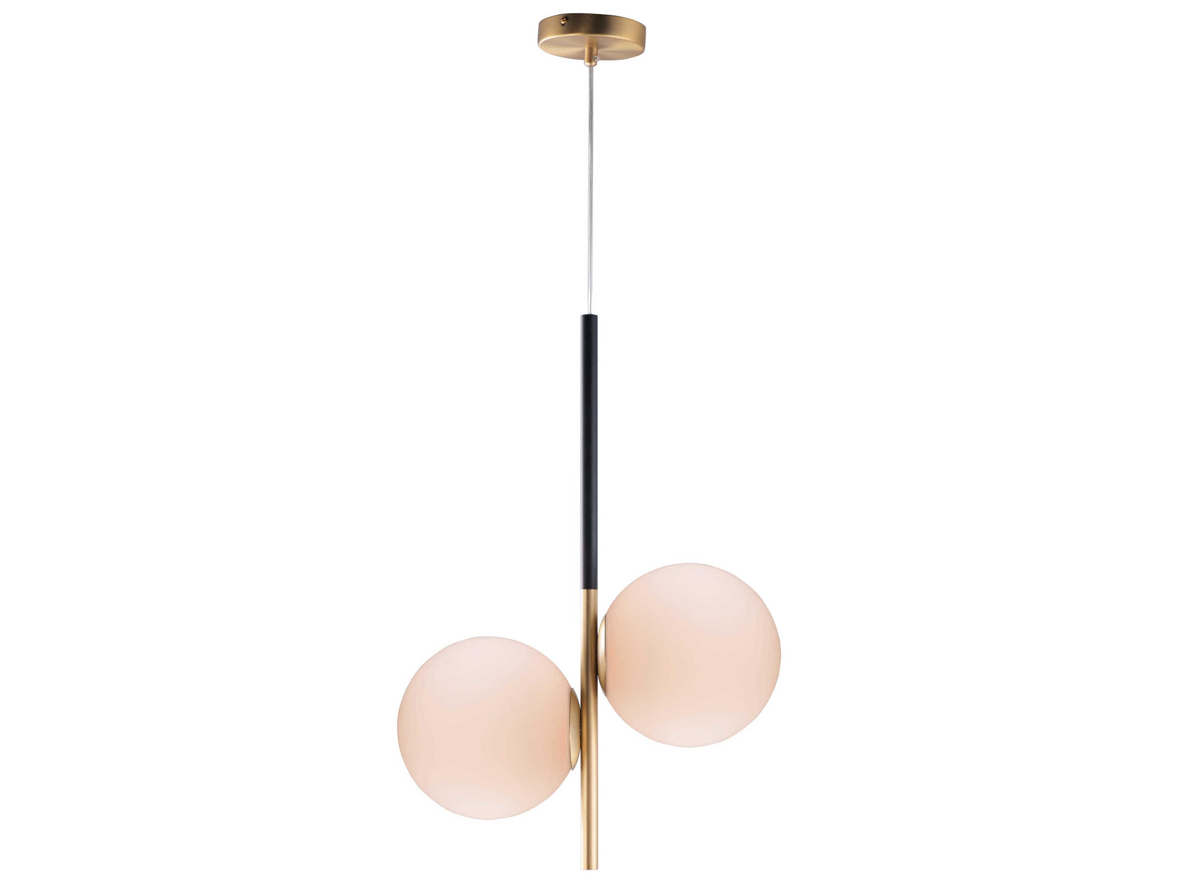 Vesper 2-Light Satin Brass Black Glass Globe Pendant