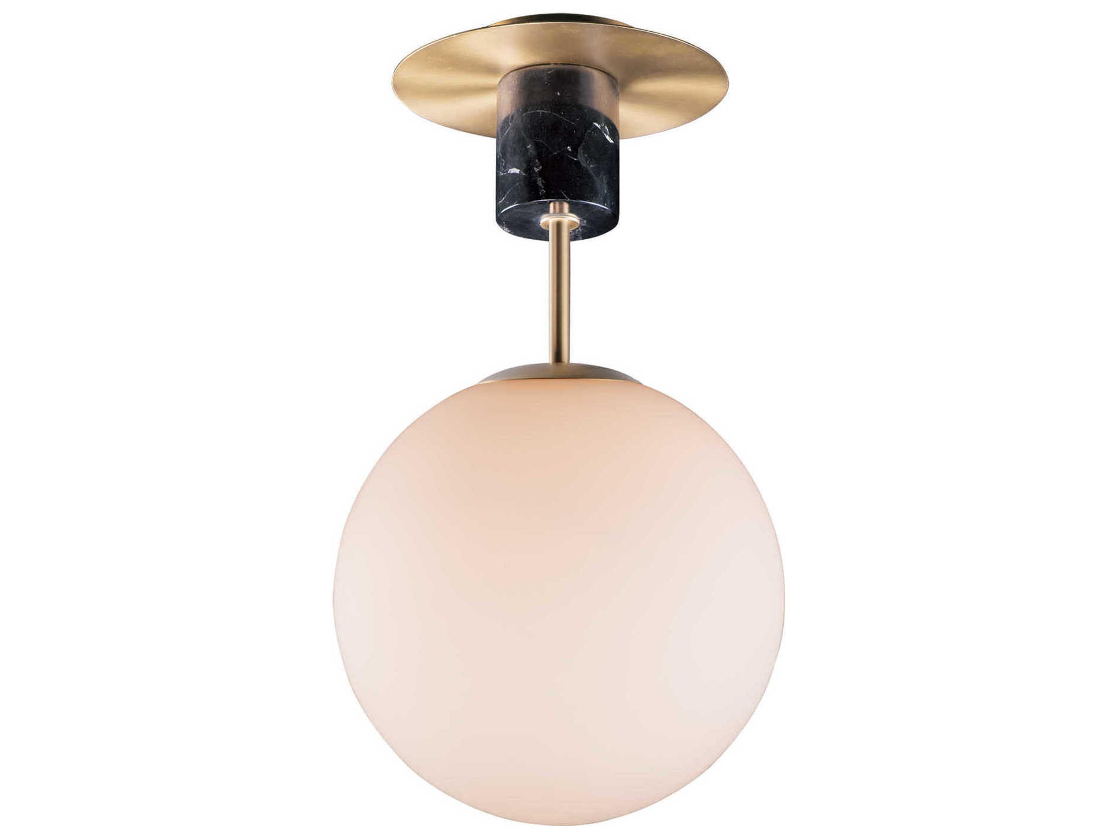 Vesper 1-Light Satin Brass Black Glass Globe Semi Flush Mount