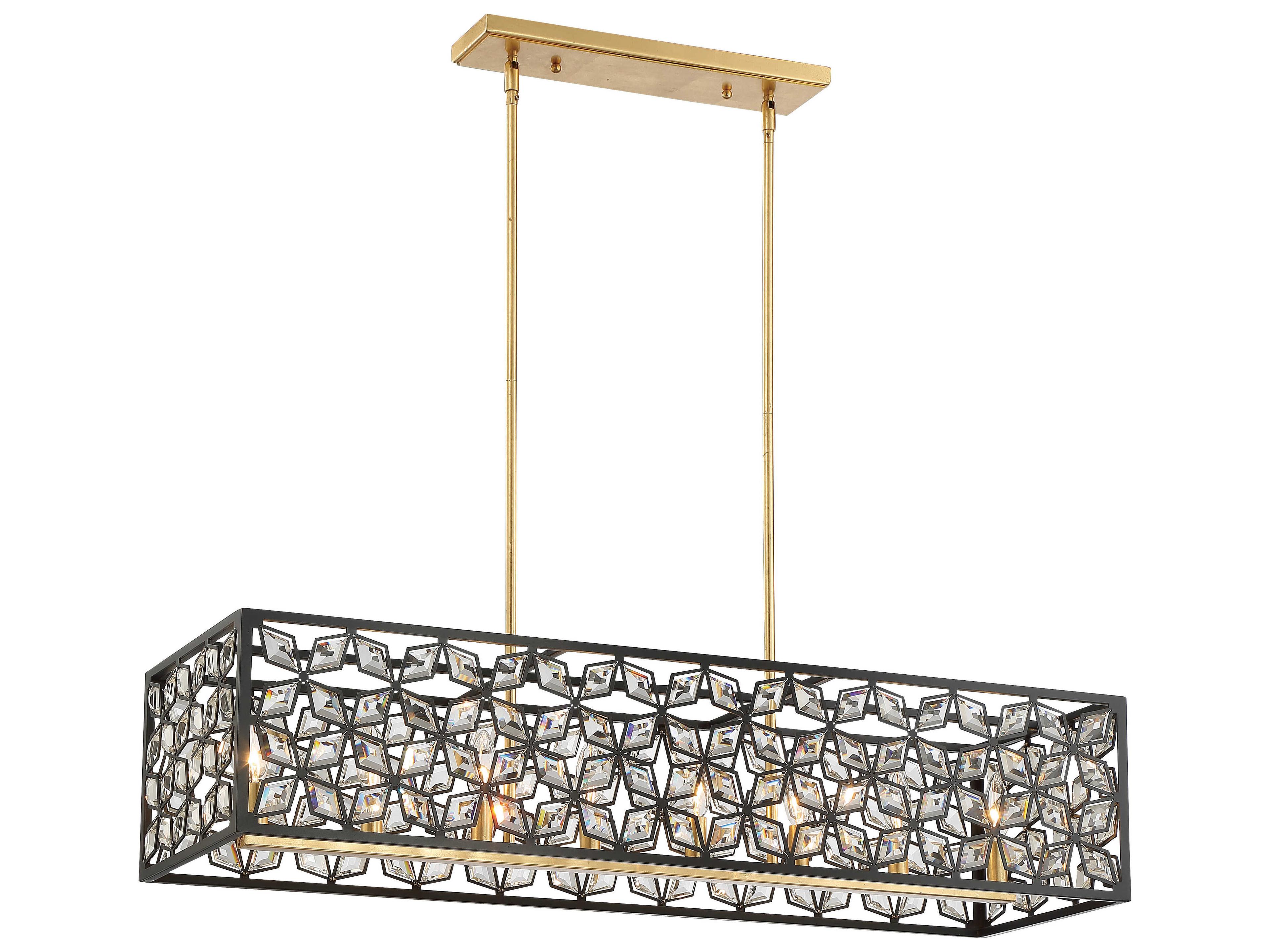 Brookcrest 8-Light Sand Coal Gold Leaf Black Crystal Geometric Linear Island Pendant