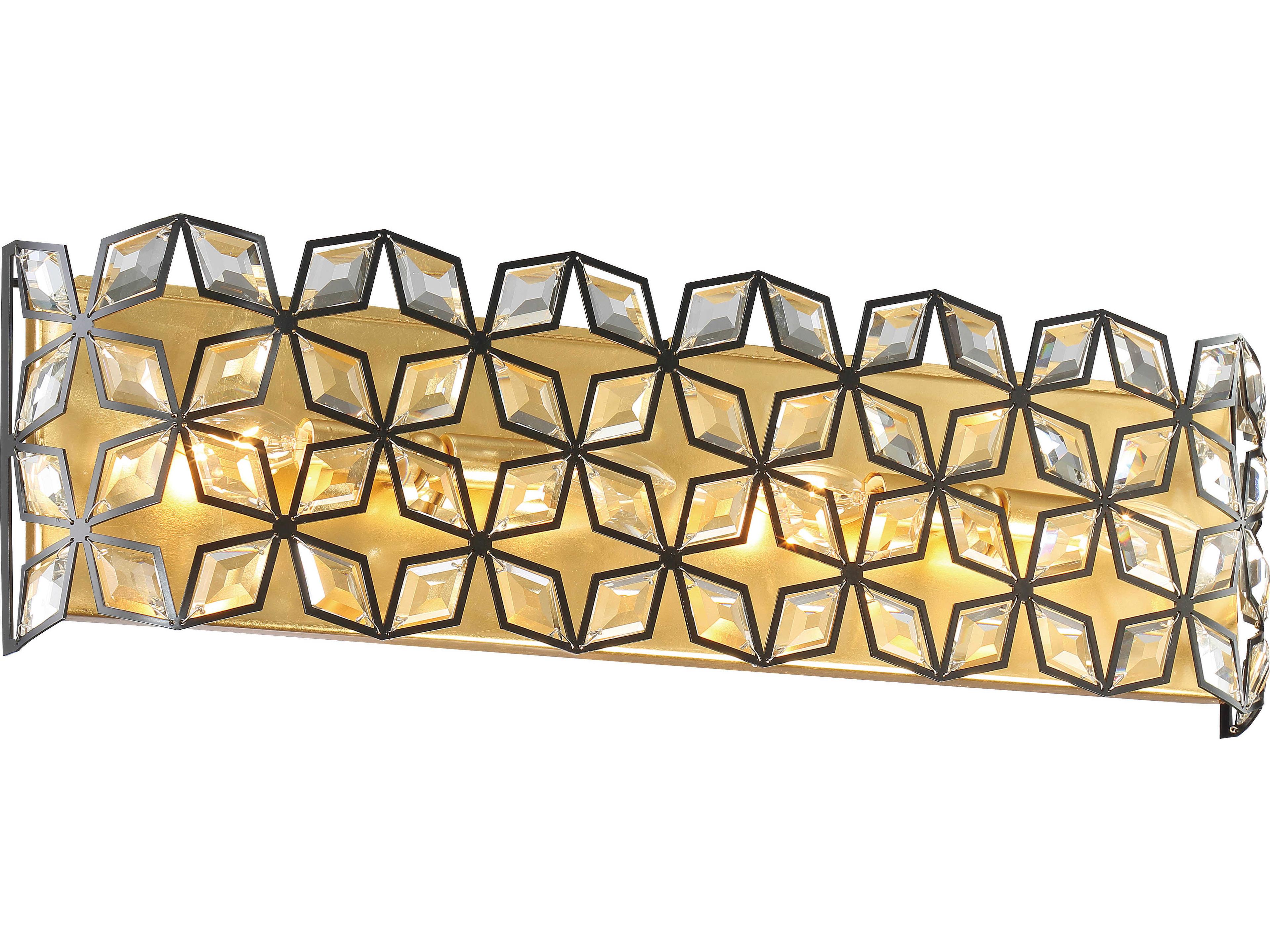 Brookcrest 4-Light Sand Coal Gold Leaf Black Crystal Vanity Light